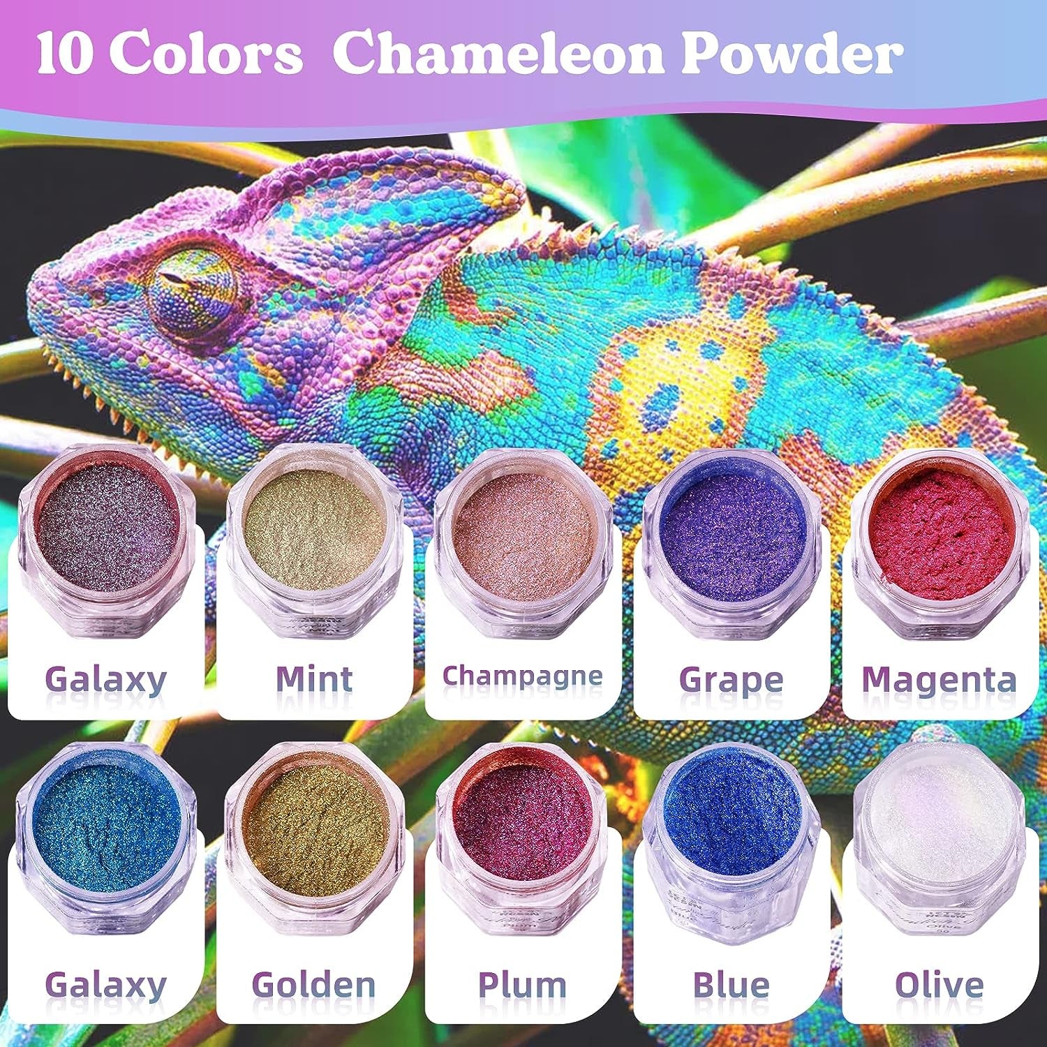 Chameleon Mica Powder, 10 * 5G Color Shifting Mica for Epoxy Resin/Tumbler, Saturated Chrome Pigment for Oil Painting,Slime,Nails