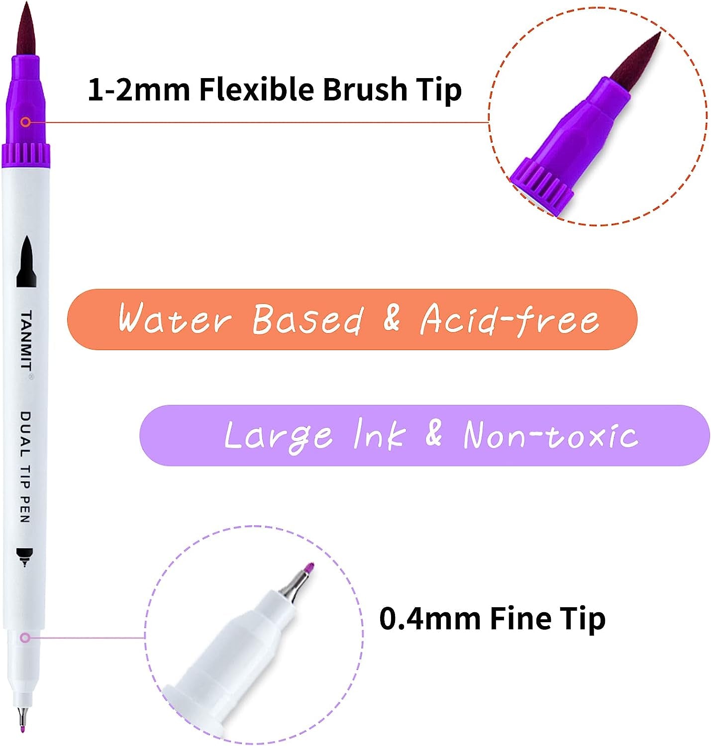 Dual Brush Marker Pens for Coloring Books,  Fine Tip Coloring Marker & Brush Pen Set for Journaling Note Taking Writing Planning Art Project