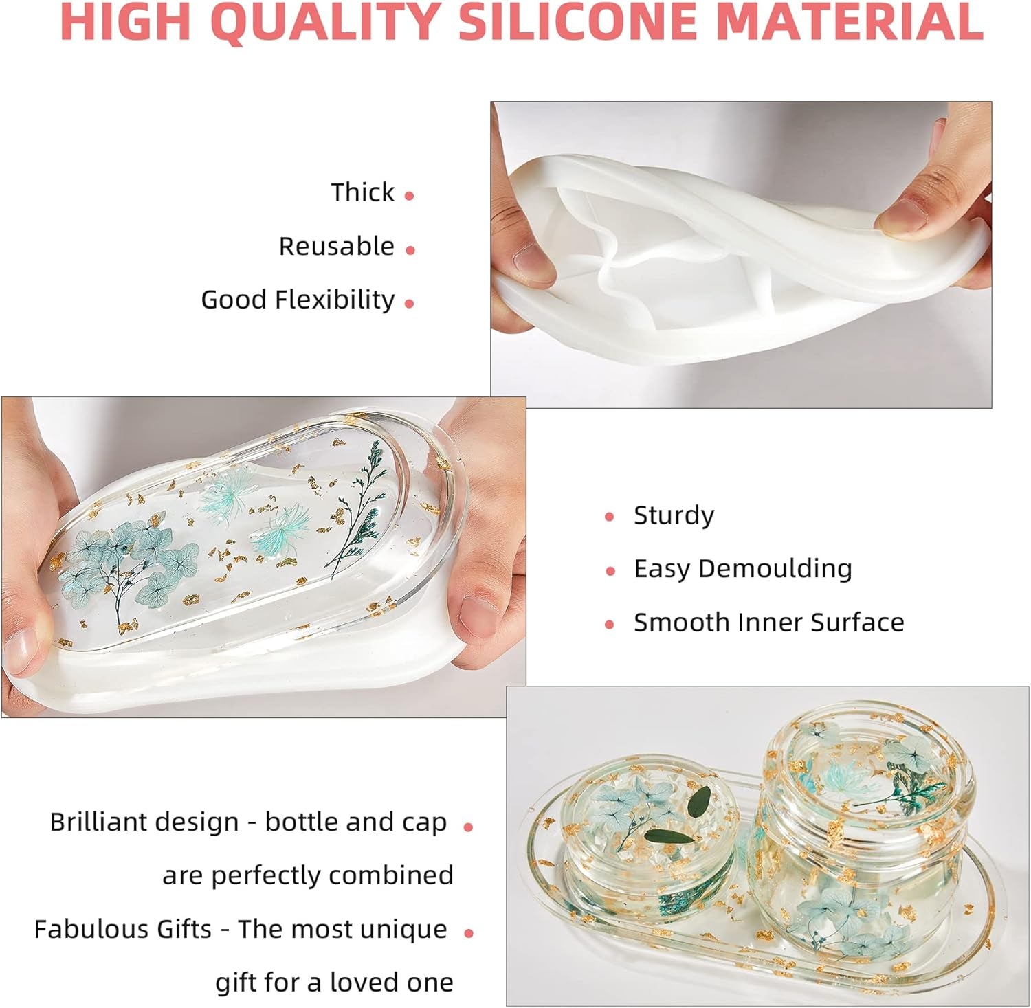 3-Piece Silicone Molds for Epoxy Resin - Rolling Tray Mold for Resin, Resin Pudding Jar Mold with Lid, Grinder Molds for Resin Casting, DIY Epoxy Resin Molds Kit for Storage and Decoration