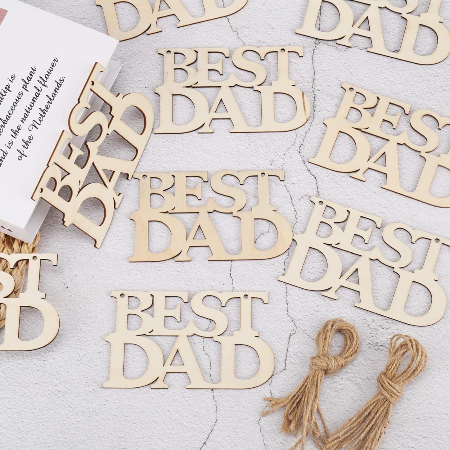 20Pcs Best DAD Unfinished Wood Crafts, Fathers Day Crafts for Kids, Wood Cutouts Gift Tags, Wooden Letter Ornaments with 20 String for Happy Father'S Day Gifts,Dad'S Birthday Party Decorations