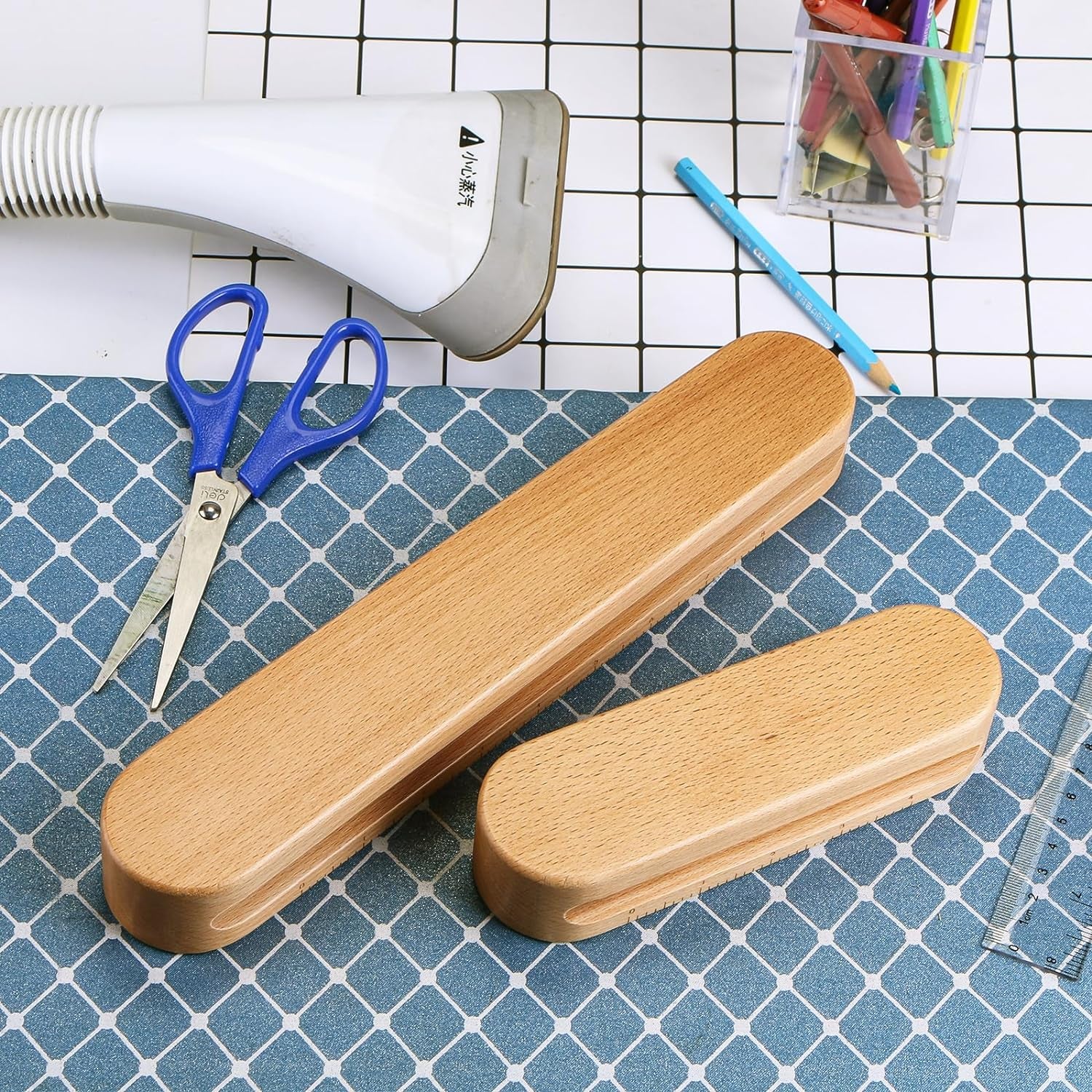 2 Pack Beechwood Tailors Clappers, Professional Sewing Tool for Flattening Fabrics and Point Pressing, Wooden Tailors Clapper for Sewing, Quilting, Ironing(12Inch&amp;7Inch)