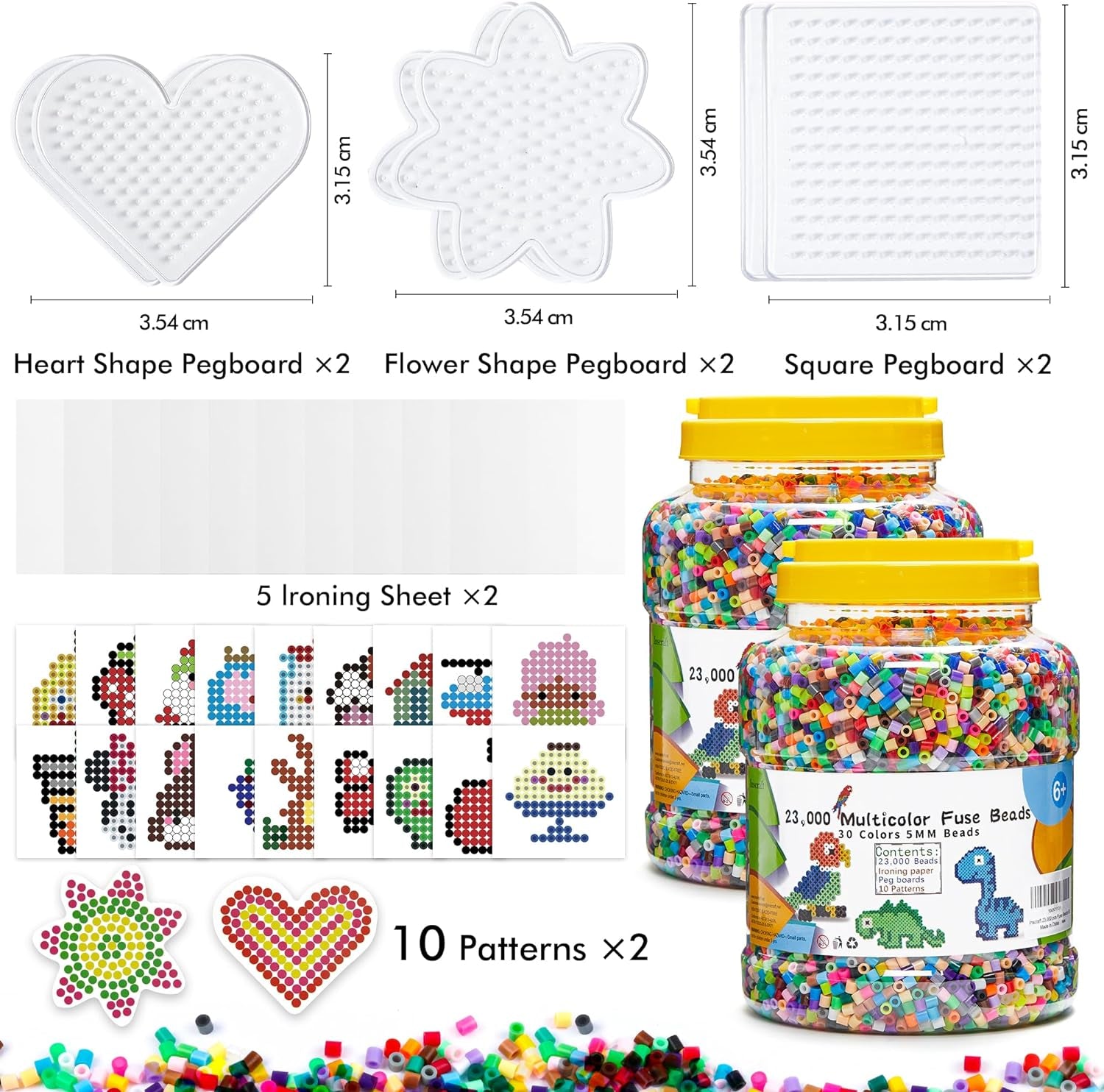 2 Buckets of Fuse Beads, 46,000 Pcs 5Mm Beads for Kids Crafts, 30 Colors Iron Beads with 6 Pegboards, 10 Ironing Paper, 20 Patterns, Gifts for Birthday Christmas, Multicolor Beads Refill Kit
