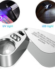 40X Jewelers Loupe Magnifier Magnifying Glasses, LED/UV Illuminated Jewelry Loop Pocket Folding Magnifying Glass with Metal Construction for Close Work, Gardening, Kids, Stamp, Rock Collecting