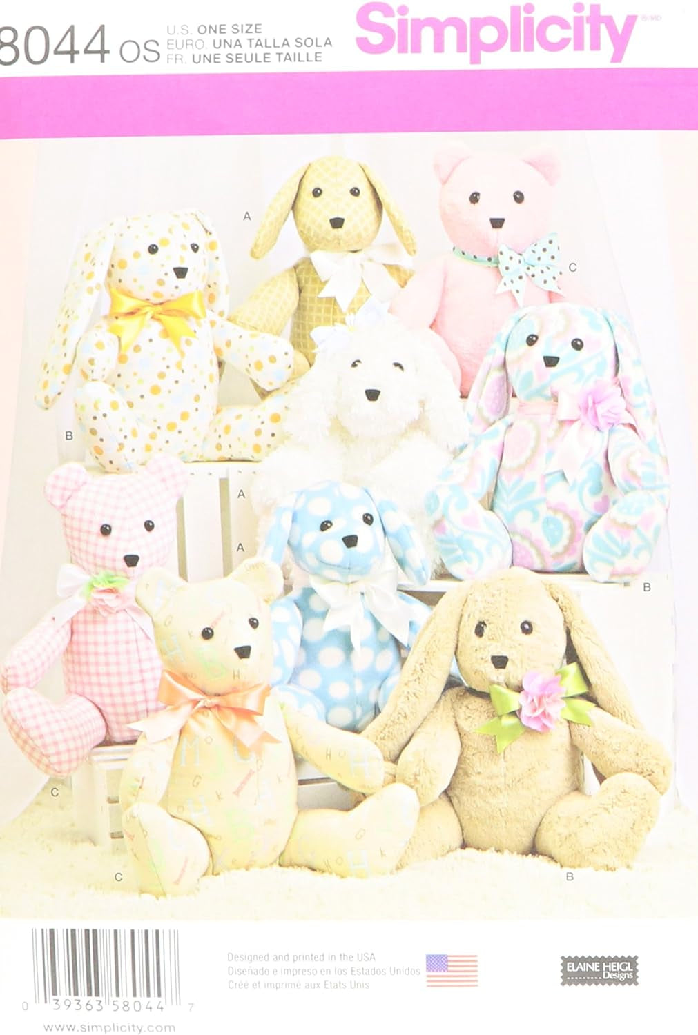 US8044OS Children'S Stuffed Animal Toy Sewing Pattern, One Size