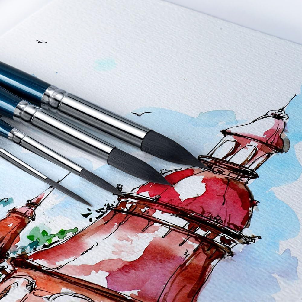 10Pcs Natural Watercolor Paint Brush Set Professional for Watercolor Acrylic Ink Gouache Tempera Blue Color