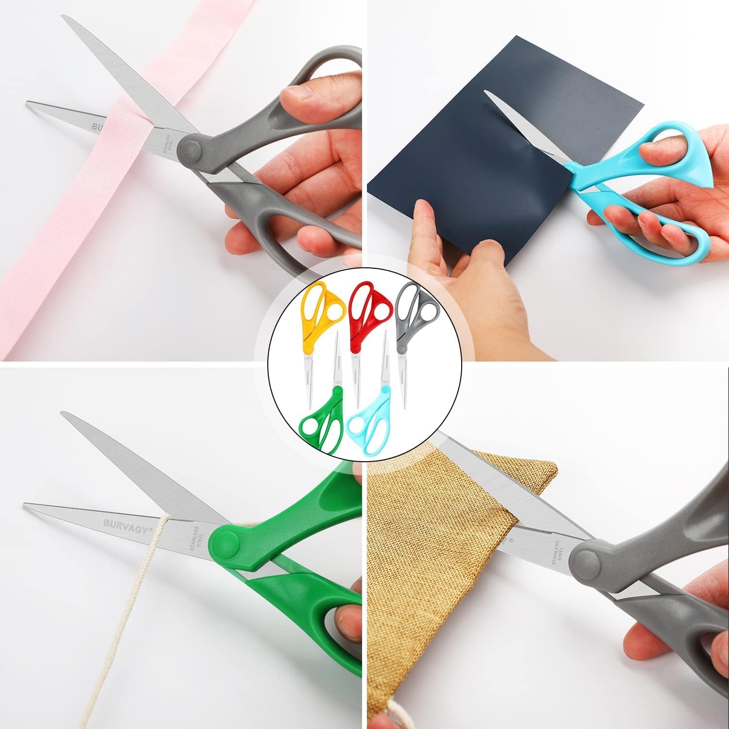 Scissors,  8" Multipurpose Heavy Duty Scissors, 12-Pack Ultra Sharp Scissors All Purpose Comfort-Grip Scissors for School Office Home Sewing Fabric Craft Supplies, Right/Left Handed.
