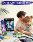 72PCS Kids Painting Set with Pattern Canvas, Art Painting Supplies Kit with 24 Acrylic Paints,10 Brushes, 8 Canvas Panels,Table Easel,Paper Pad,Color Wheel,Palette for Beginner Student Toddlers