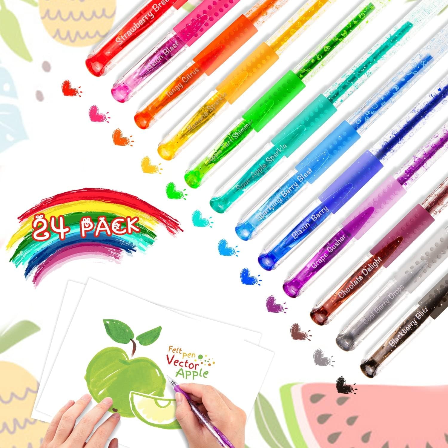 Fruity Scented Gel Pens, Sweet Scented Glitter Gel Pens, Cute School Supplies for Coloring, Journaling, Drawing, Note Taking - 24 Pack Gift Idea