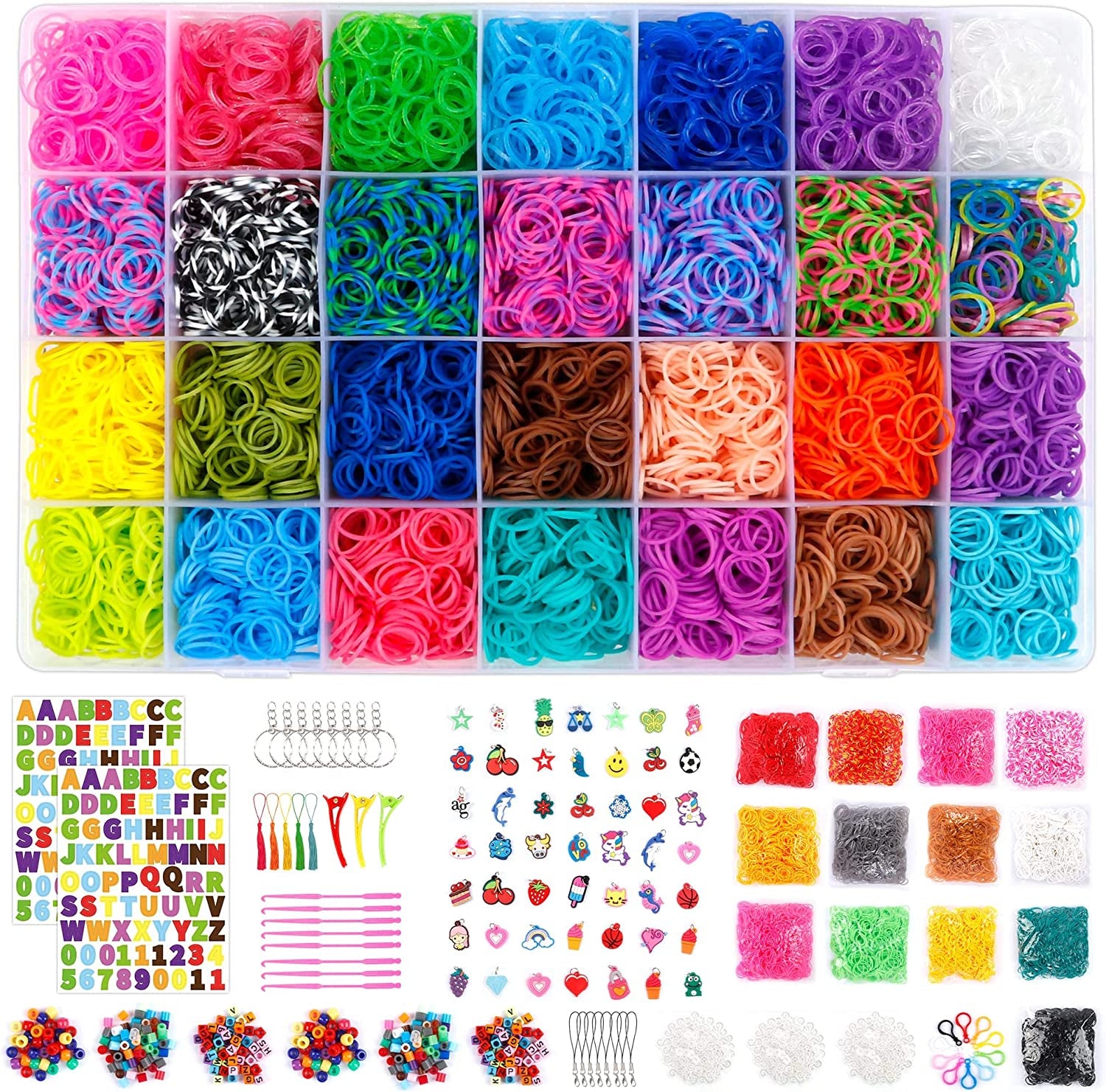 21900+ Loom Bands Refill Kit with Organizer, 20000+ Rubber Bands in 41 Colors, 1000 Clips,280 Beads, 5 Tassels, 5 Crochet Hooks and More, Bracelet Making Set for Girls Boys Christmas Gift