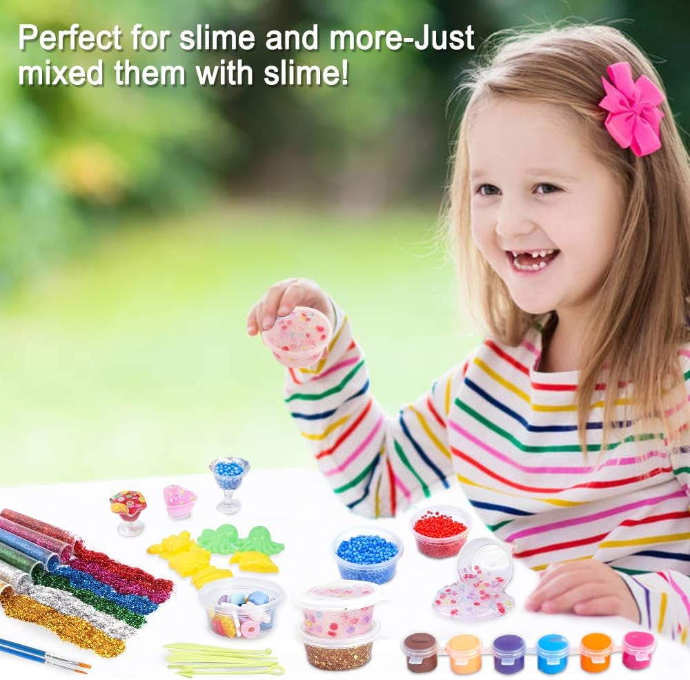 Slime Supplies Kit, 205 Pack Add Ins Slime Kit for Kids Girls Slime Making, Including Foam Balls, Glitter, Fishbowl Beads, Charms, Clear Containers by