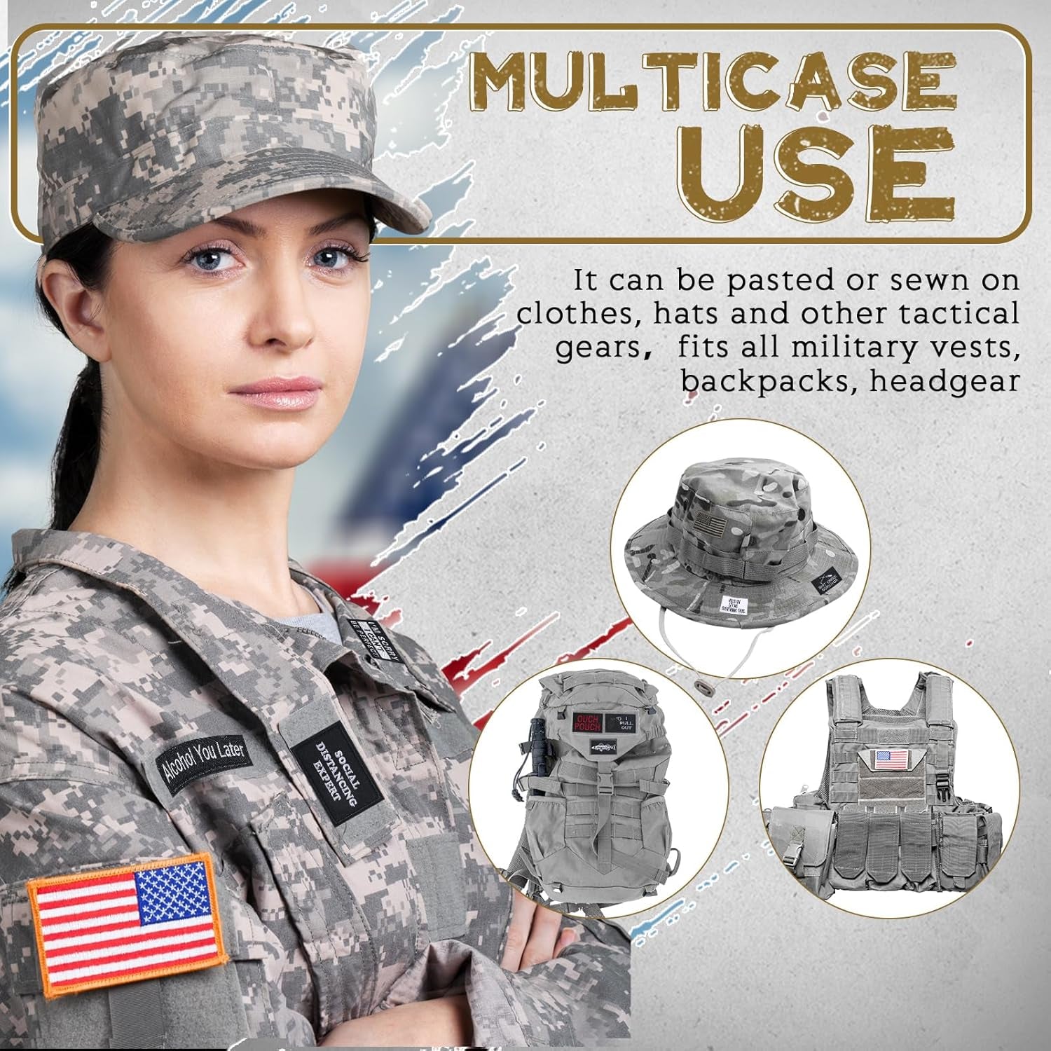 50 Pcs Random Funny Tactical Military Patches Set Tactical Flag Patch Bundle Army Patch Loop and Hook Patches Full Embroidered Appliques for Caps Tactical Vest Jackets Bags Backpacks