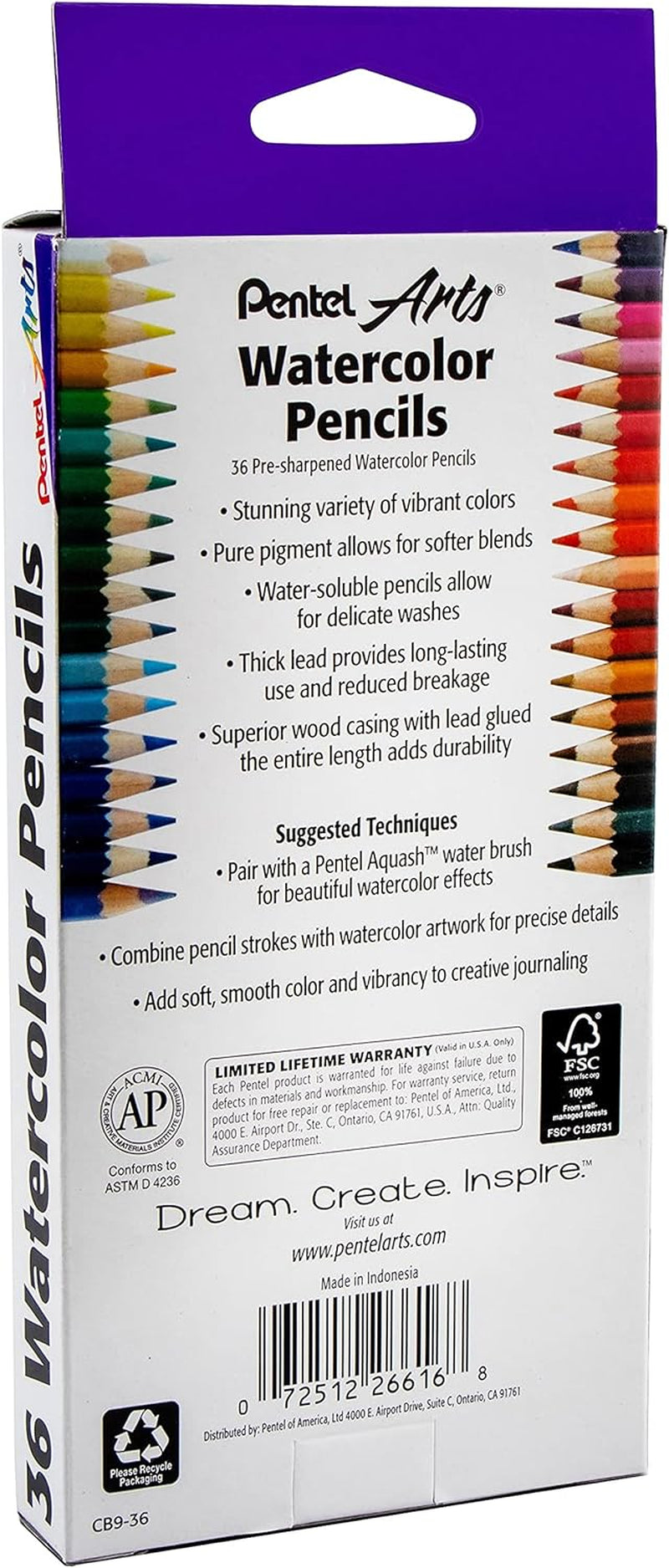 Arts Watercolor Pencil Set - Assorted Colors, 36-Pack (CB9-36)