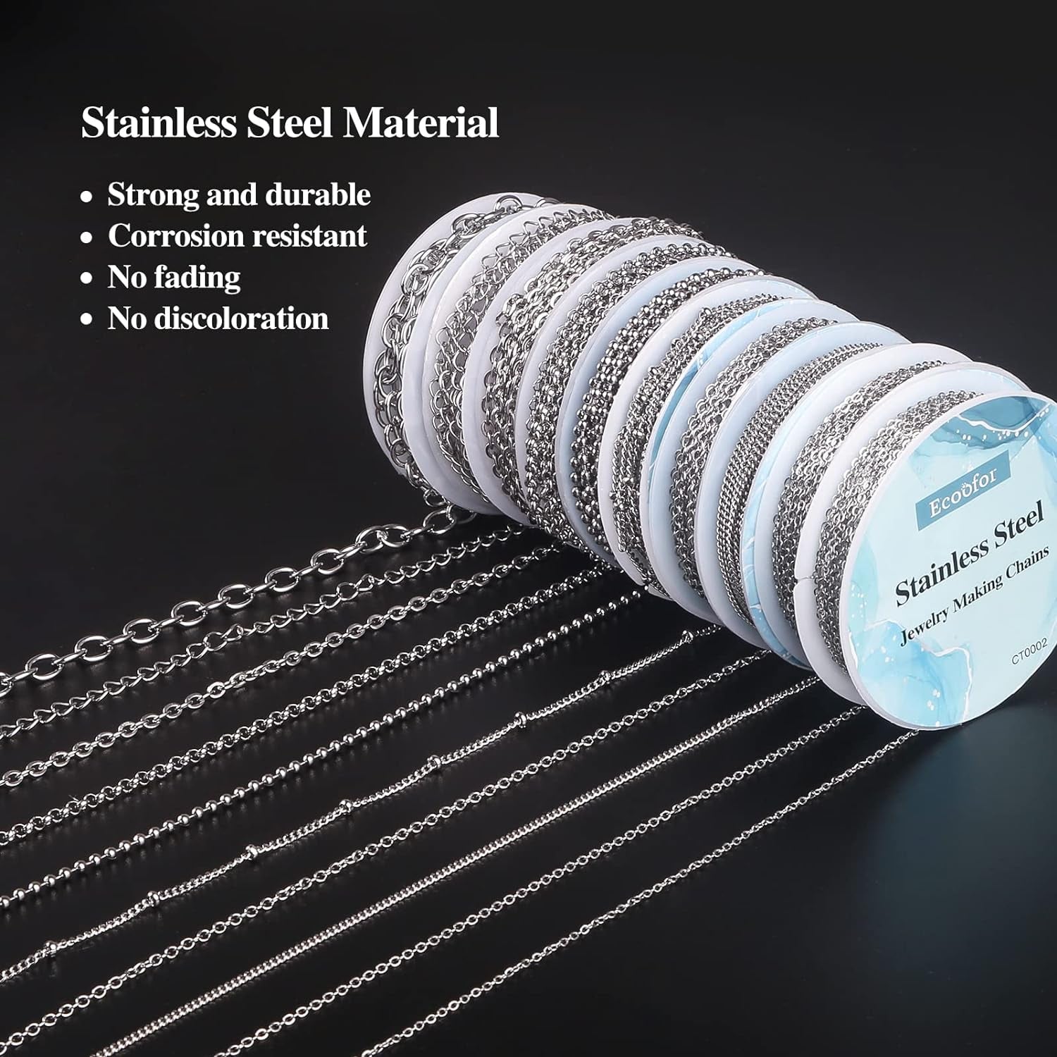 Necklace Chains for Jewelry Making, 78.7 Feet 10 Rolls 304 Stainless Steel Jewelry Chains for DIY Necklace Bracelet Jewelry Making with Stainless Steel Jump Rings/Lobster Clasps/Connectors