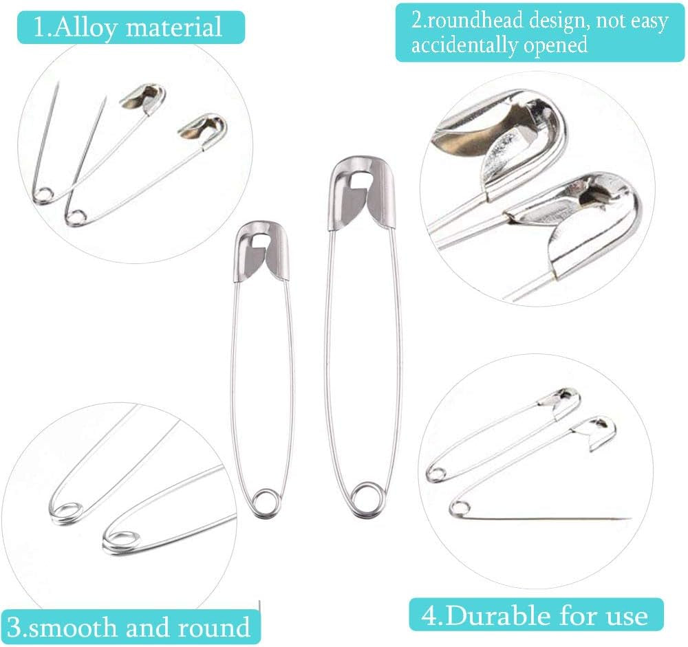 46 PCS Safety Pins, Premium Safety Pins Metal Silver Sewing Pins Set Durable Assorted 7 Sizes 19Mm - 54Mm for Home Office Use Art Craft Sewing Jewelry Making