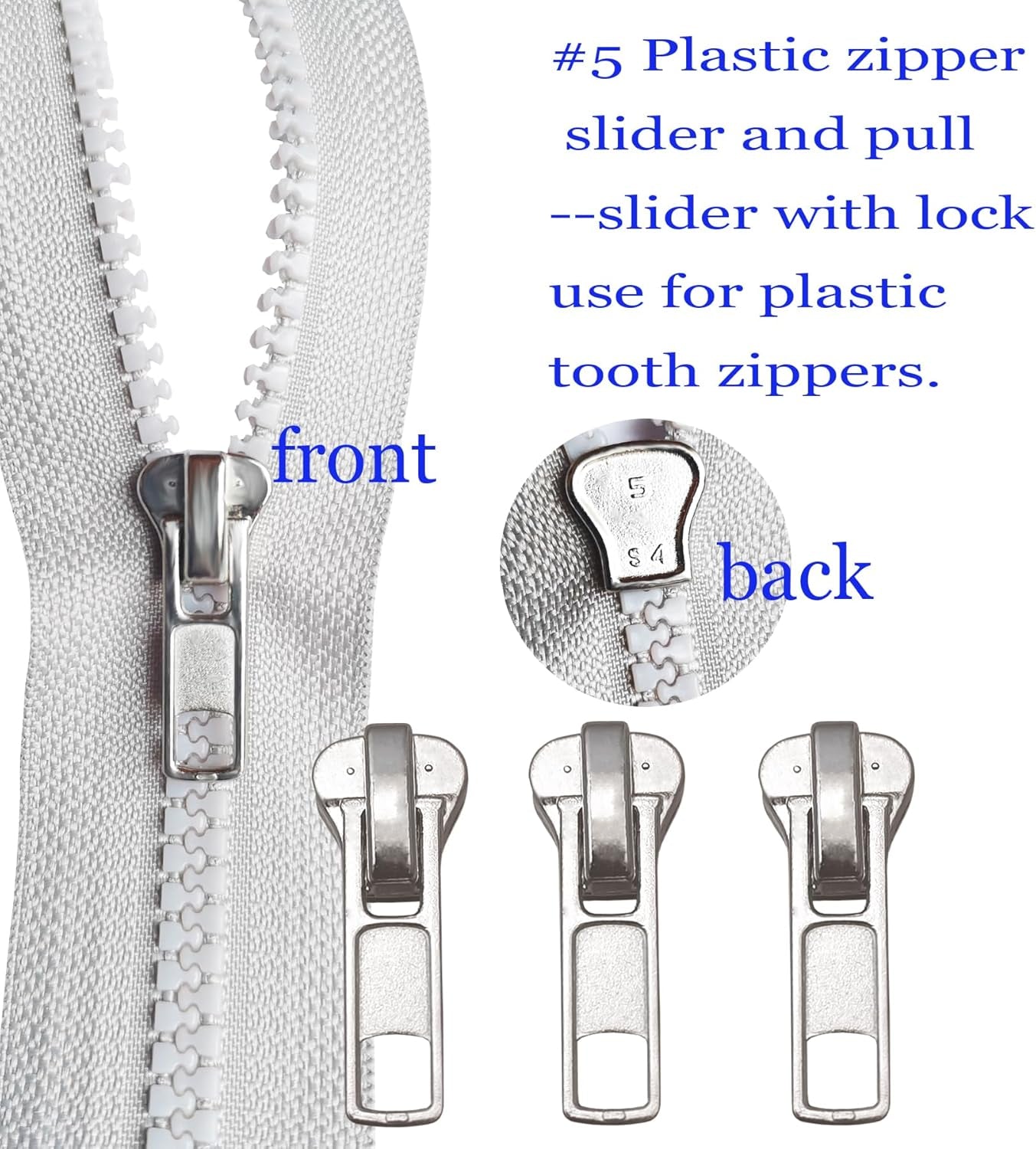 Zipper Repair Kit #5 Sliders with Pull 12 Pcs,#5 Metal Zipper Retainer Box Insertion Pin 6 Sets,Replacement Zipper Bottom/Top Stop, Metal,Plastic,Nylon Coil Zippers Head Fix on Jaceket