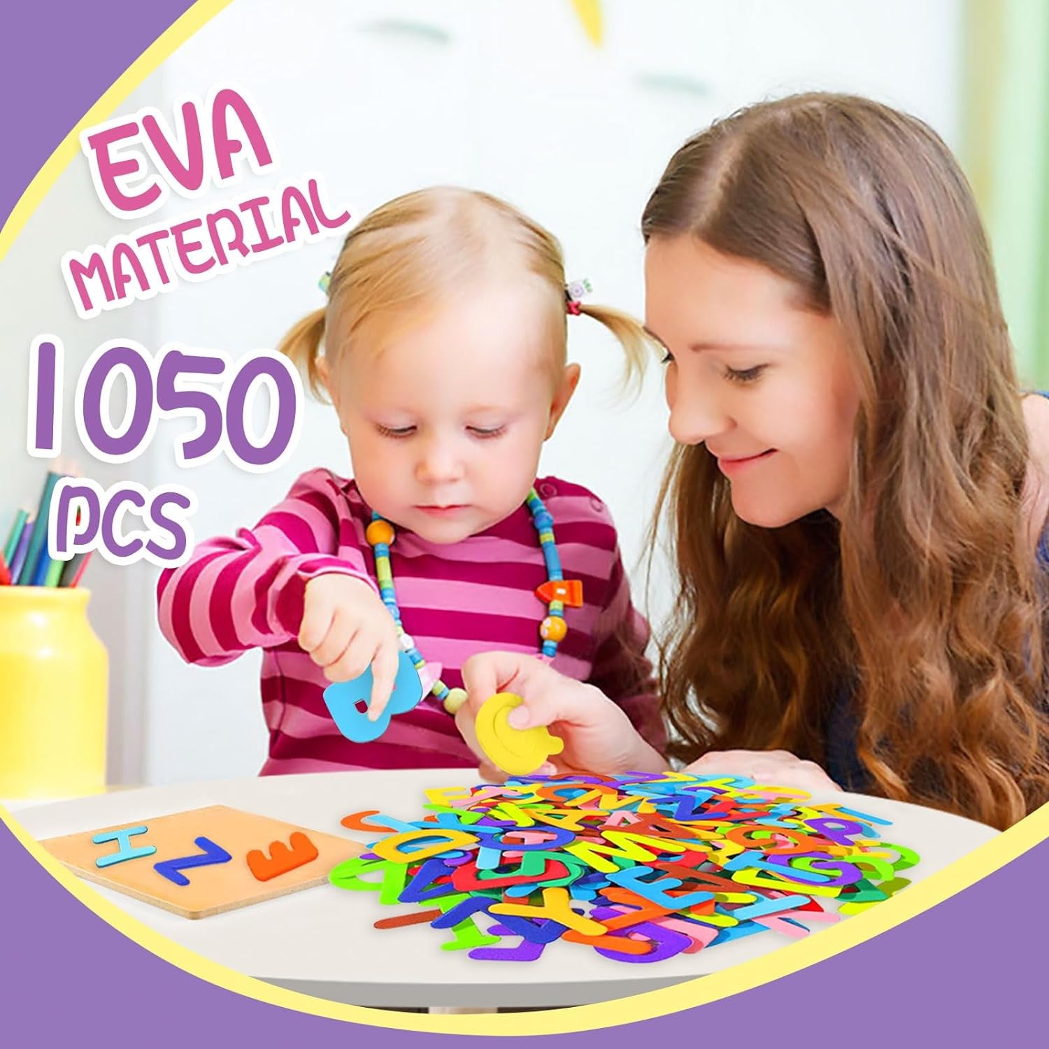 1050Pcs Letter Stickers Foam Letter Stickers,10 Colors Self Adhesive A-Z Alphabet Stickers Craft Supplies Stickers for Kids School Project Party Decorations（1.1X 0.9 In）