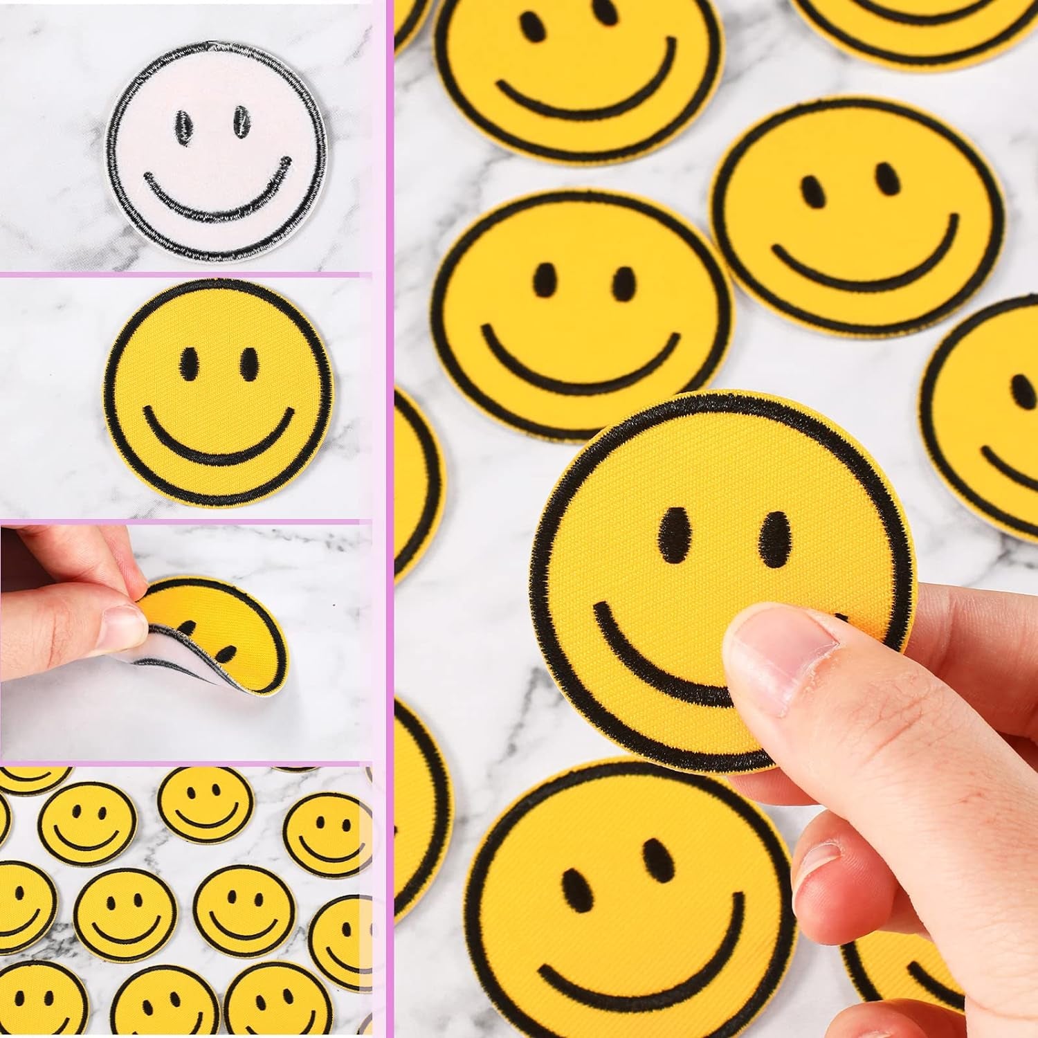 24 Pieces Smile Face Iron on Patch Yellow Smile Face Patches Cute Happy Face Applique Clothes Embroidered Patches Vintage Iron on Patches for Jeans Bags Clothing Dress Hat Jacket Craft DIY Decor