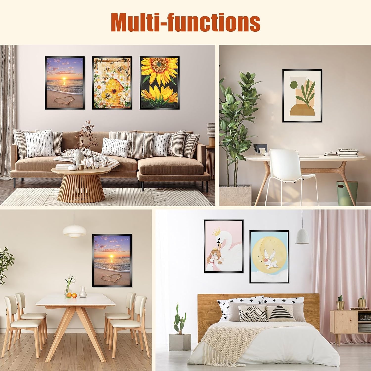 2Pack Diamond Painting Frames, Frames for 12X16In/30X40Cm Diamond Art Canvas, Magnetic Diamond Painting Frame Self-Adhesive, Diamond Art Frames for Wall Window Door (Black)