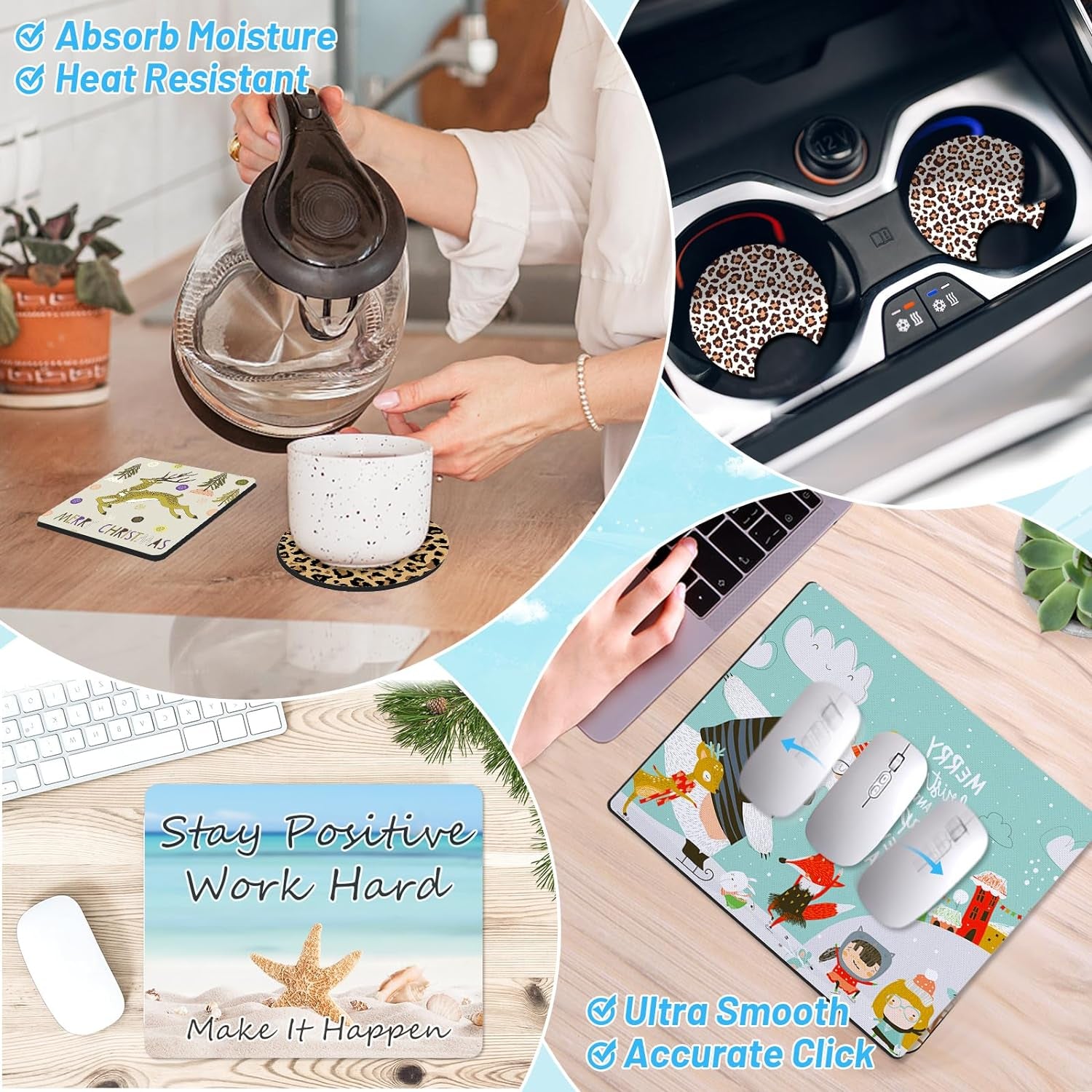 82 PCS Sublimation Blanks Products Set,  Christmas Craft Sublimation Starter Kit with 20 Car Coasters, 12 Keychains, 8 Earrings, 4 Mouse Pads, 3 Pillow Covers, 3 Puzzles