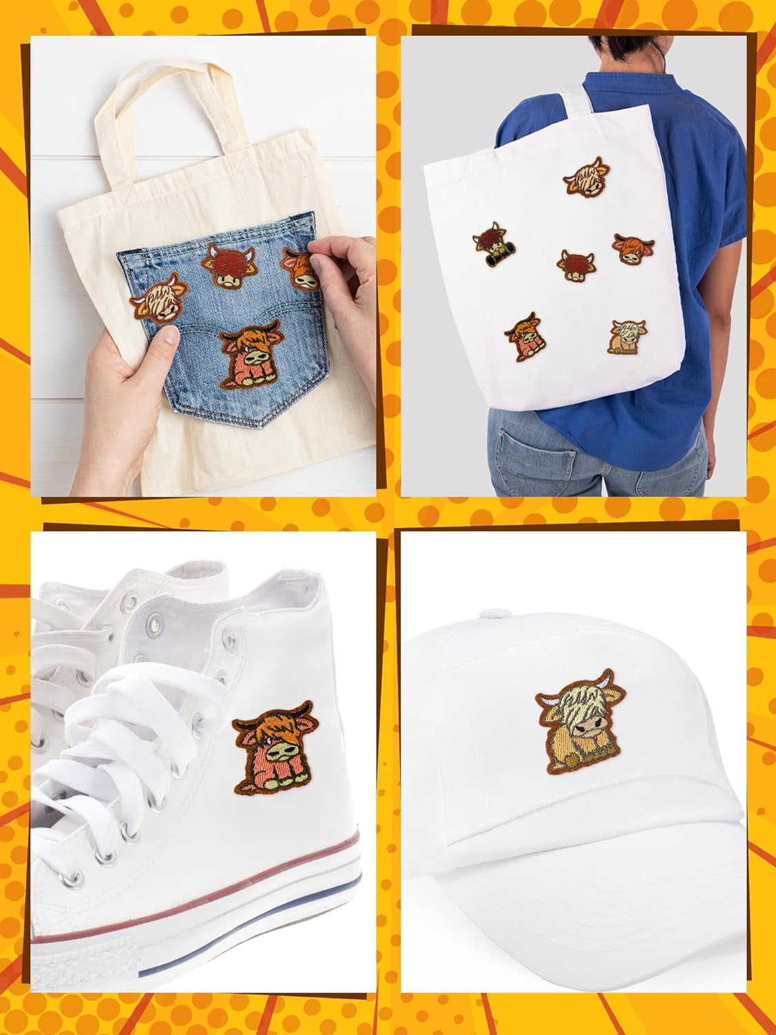 30 Pcs Highland Cow Iron on Patches for Hats Western Embroidered Patches Vintage Cowboy Animals Sew on Applique Patches for Jackets Backpacks Clothes DIY Crafts Accessories(Highland Cow)