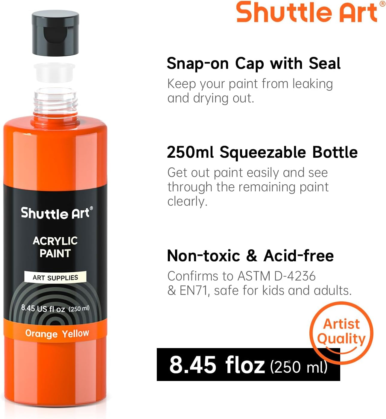 18 Colors Acrylic Paint Bottle Set (250Ml/8.45Oz), Rich Pigmented Bulk Painting Supplies for Artists, Beginners and Kids on Rocks Crafts Canvas Wood Ceramic