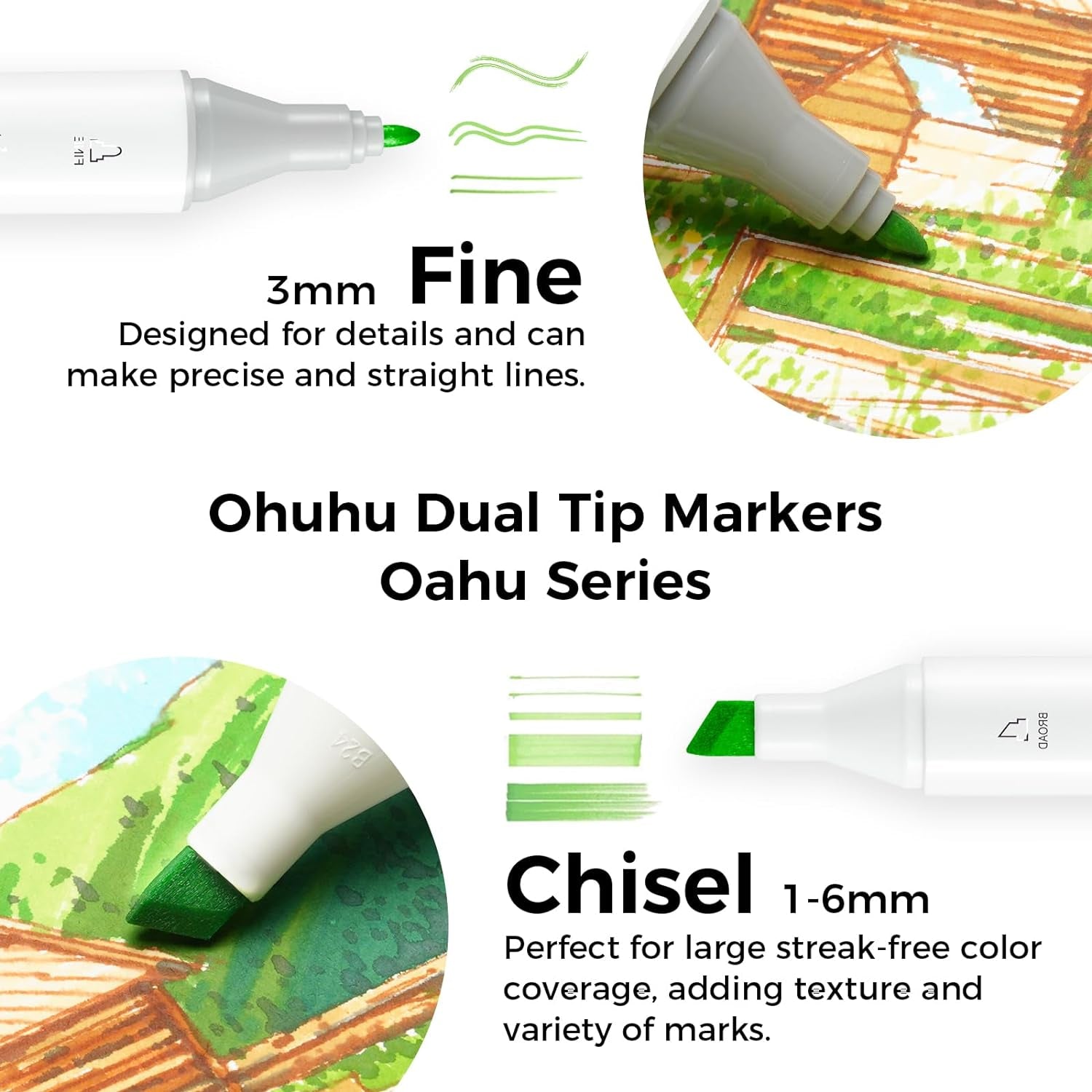 Alcohol Markers for Artist -Dual Tip Art Marker Set for Adults Coloring Illustration -Chisel &Fine -80 Colors -Refillable -Oahu of  Markers