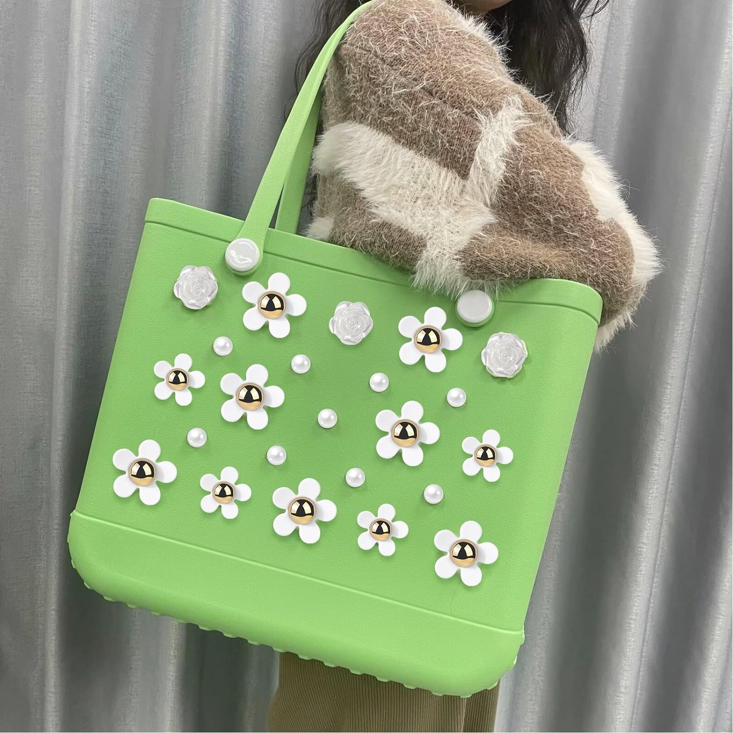 25PCS Flower Charms for Bogg Bag Accessories, Decoration Accessories for Bogg Bag Original All Models, Charms Compatible with Simply Southern Totes, Insert for Beach Tote Bag (A)