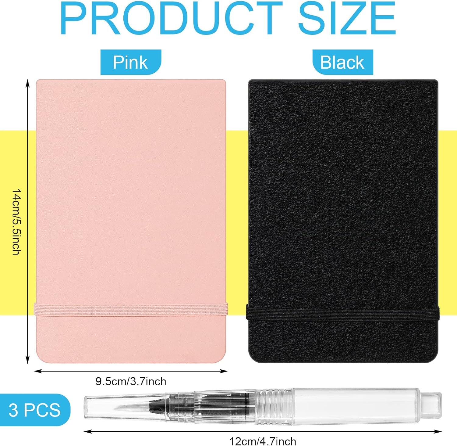2 Pcs Watercolor Paper Sketchbook with 3 Pcs Watercolor Brush Pens, Small Portable Sketchbook Watercolor Journal Pocket Watercolor Notebook Travel for Painters Art Supplies (5.5 X 3.7 Inch)