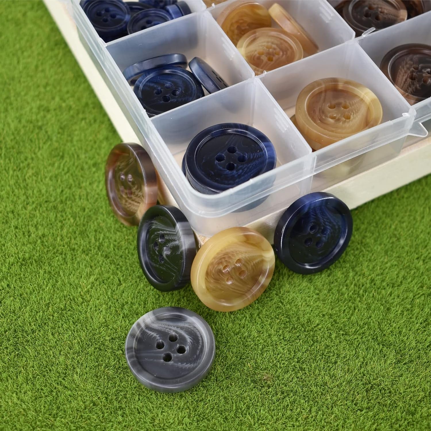 90Pcs Faux Buffalo Horn Suit Coats Buttons 5 Color 3 Sizes 15Mm, 20Mm, 25Mm Buttons Set for Suits, Sport Coat, Uniform, Jackets Sleeves and Pants (Royal Blue, Beige, Gray, Black, Coffee)