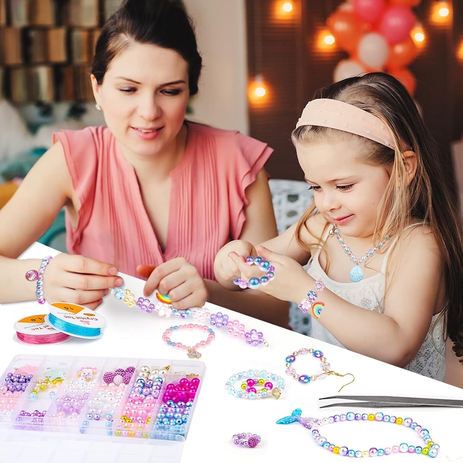 773Pcs Mermaid Charm DIY Bead Kit for Kids Girls with Pearl Starfish Shell, Ocean Beads with Mermaid for Bracelet Necklace Making