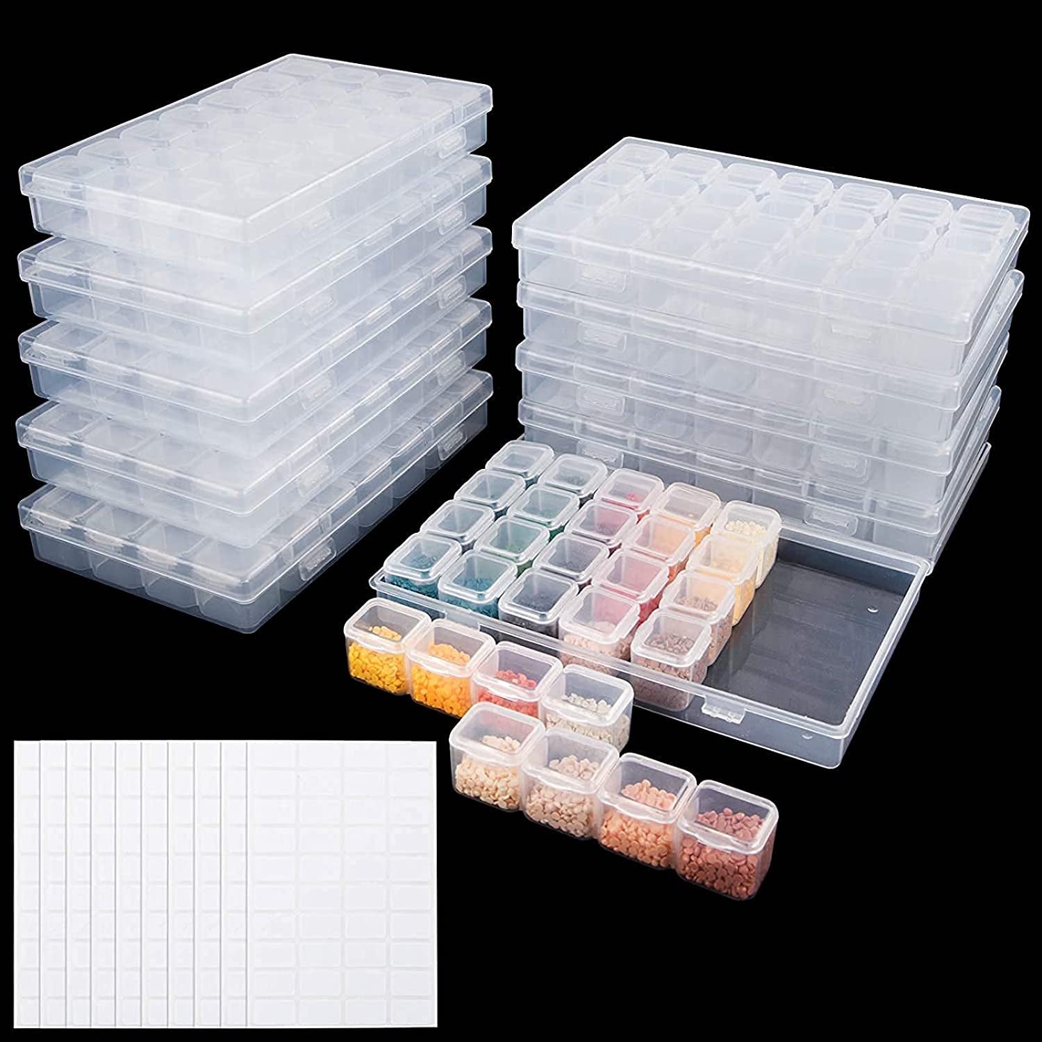 280 Slots Diamond Painting Storage Containers Diamond Accessories and Tools Boxes Bead Organizer 28 Grids 10Pcs with 400Pcs Label Stickers for Nail Craft