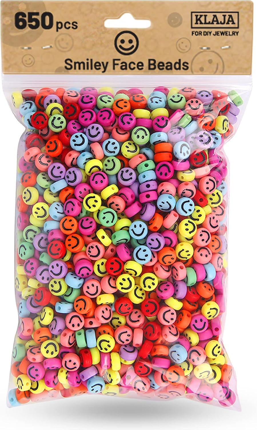 650 Pcs of Smiley Face Beads, 7X4 Mm, Big Pack | Mixed Colorful Beads, Happy Face Beads for DIY Jewelry Bracelet Earring Necklace Craft Making Supplies
