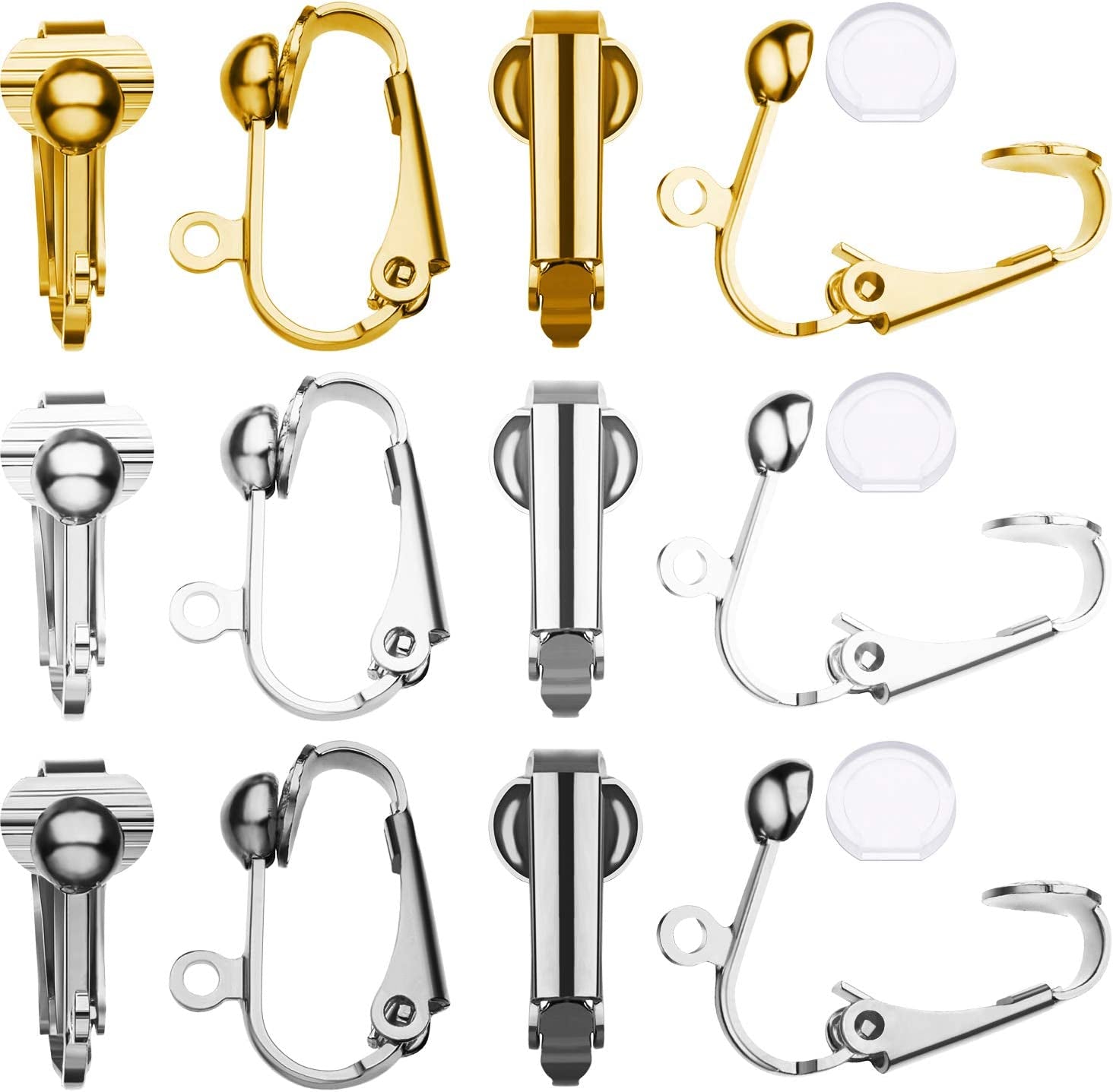 30 Pieces Clip-On Earring Converters Non-Pierced Earring Findings Dangle Earring Clips with Easy Open Loop and Silicone Earring Pads for Daily Accessory, 3 Colors (Style A)