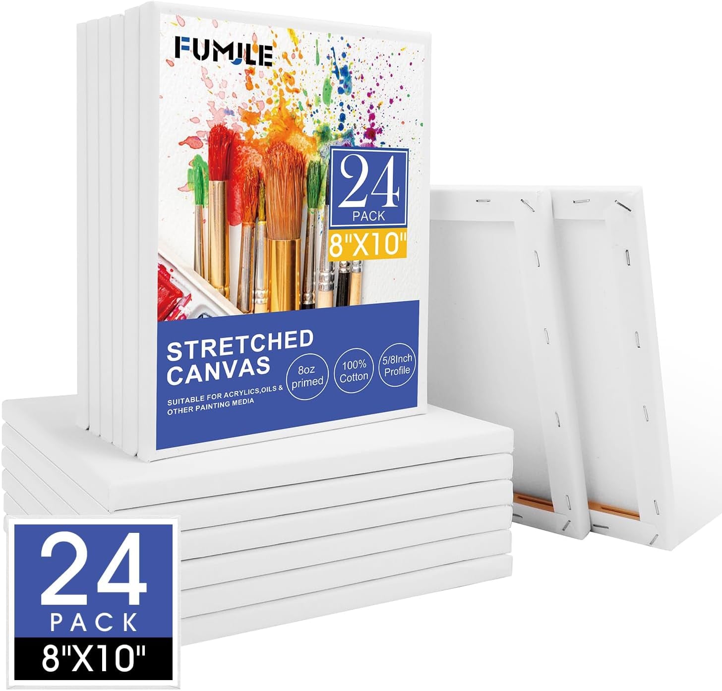 Stretched Canvas for Painting 11X14 Inch, 8 Pack Blank Canvas -5/8 in Profile Primed Cotton White Canvases for Painting for Oil &amp; Acrylic Paint