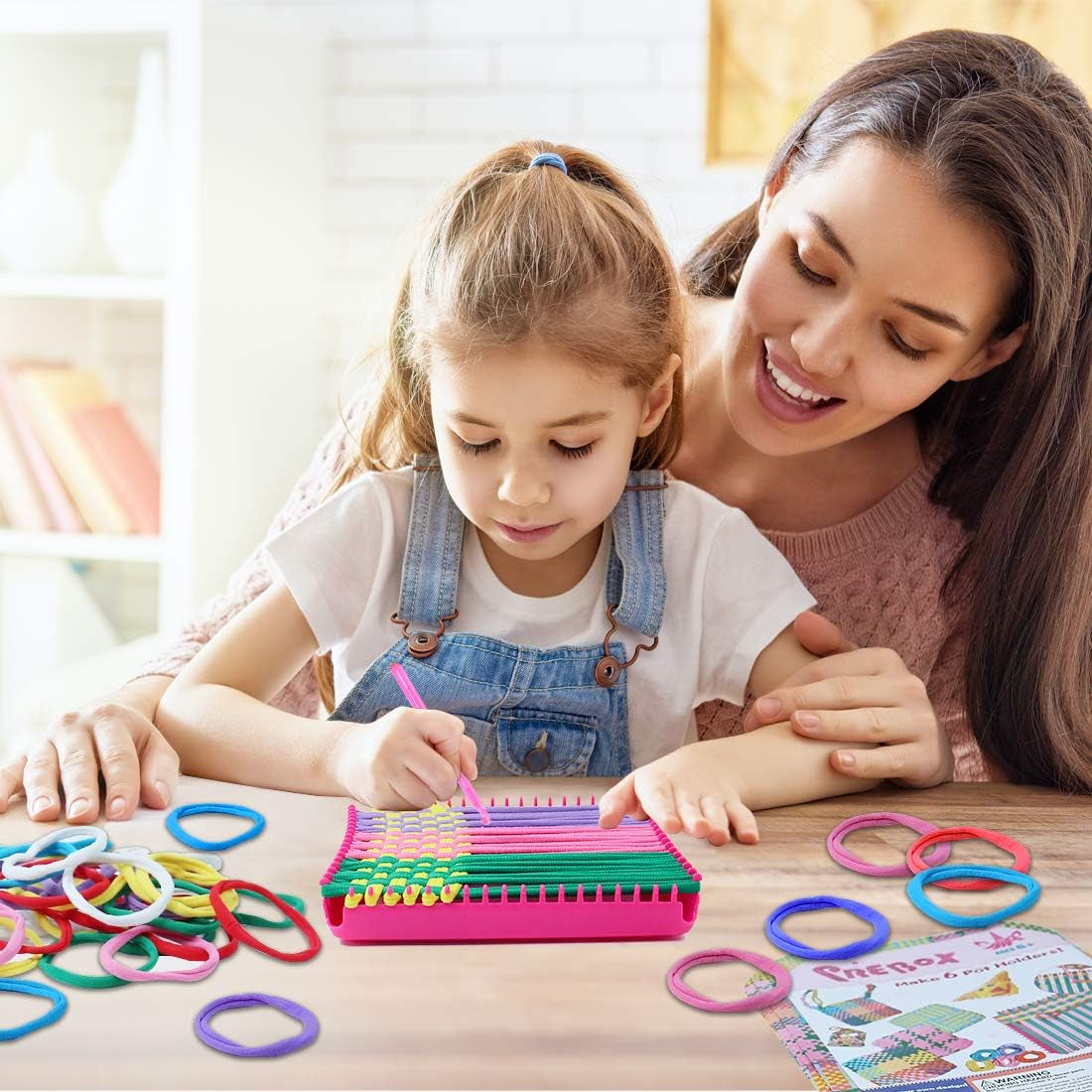 Weaving Loom Kit Toys for Kids and Adults, Potholder Loops Crafts for Girls Ages 6 7 8 9 10 11 12, 7&quot; Pot Holder Loom Knitting Kits and Gifts for Kids and Beginners, Make 6 Masterpieces