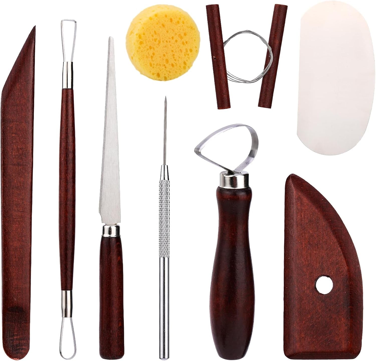 8 Pieces Wooden Pottery Sculpting Clay Cleaning Tool Set, Includes Clay Cutting, Modeling, Trimming Tools, for Beginner Level Pottery and Smoothing, Cleaning, Carving, Shaping and Sculpting