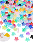 220 PCS Star Beads, 10Mm Friendship Bracelet Beads Clear Acrylic Star Shape Spacer Beads Colored Star Beads for DIY Jewelry Bracelet Earring Necklace Craft Making with 5M Elastic String
