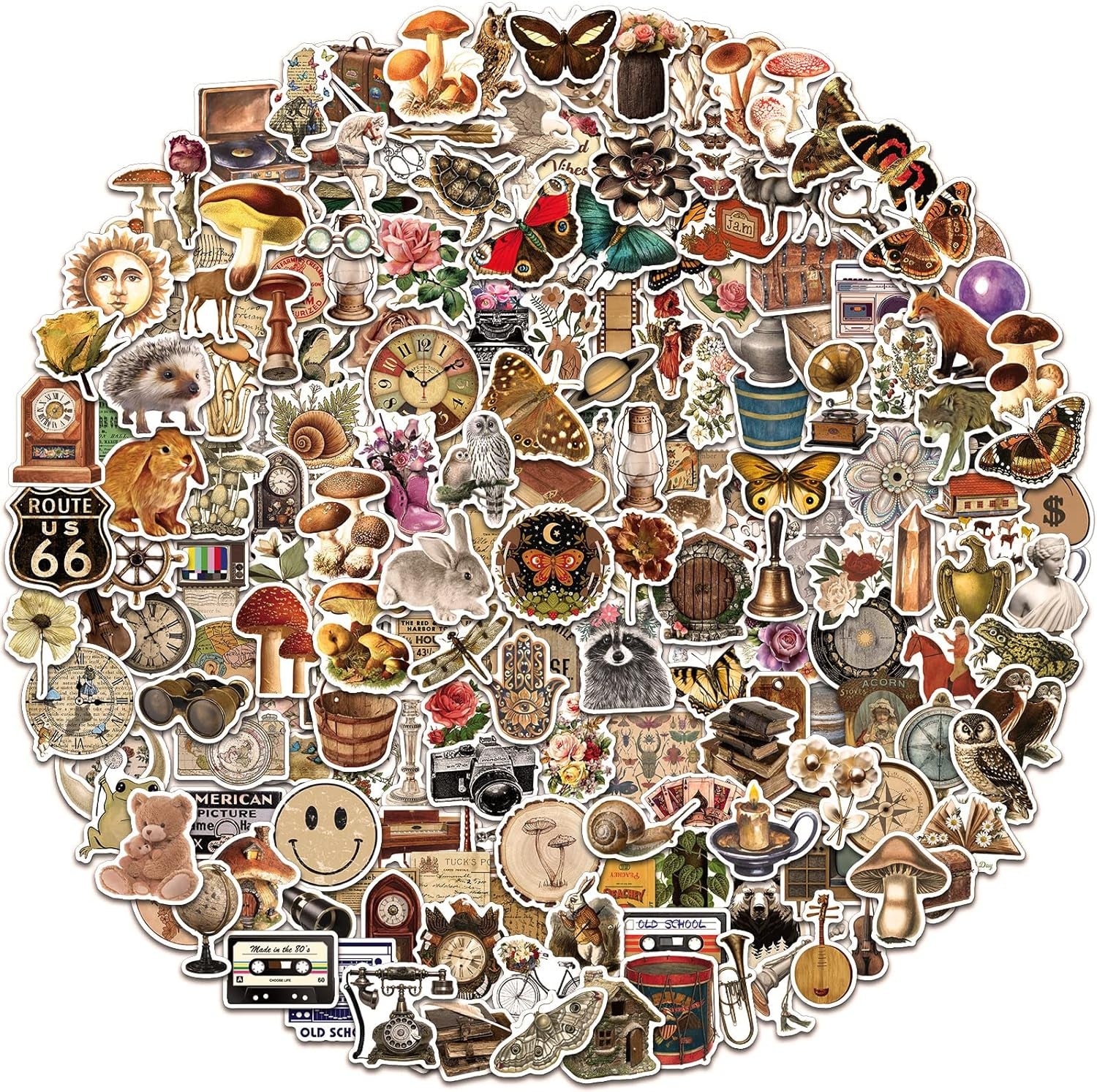 300 PCS Vintage Stickers, Aesthetic Stickers for Scrapbook Journaling Water Bottles Laptop, Scrapbooking Supplies Kit, Cottagecore Waterproof Vinyl Bullet Junk Journal Stickers for Adults Teens