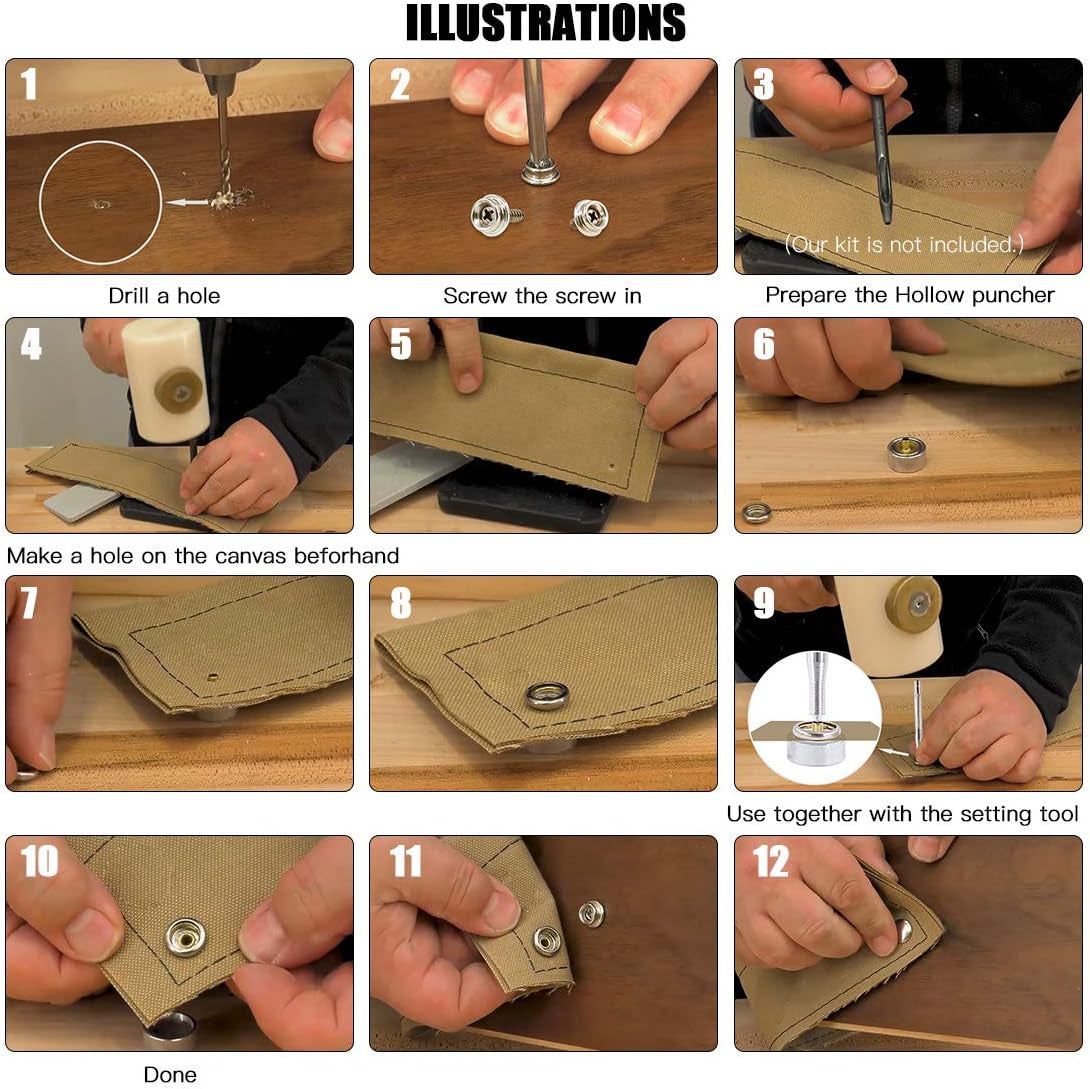 120-Pieces Stainless Steel Marine Grade Canvas and Upholstery Boat Cover Snap Button Fastener Kit with 2Pcs Setting Tool (40 Sets)- Silver