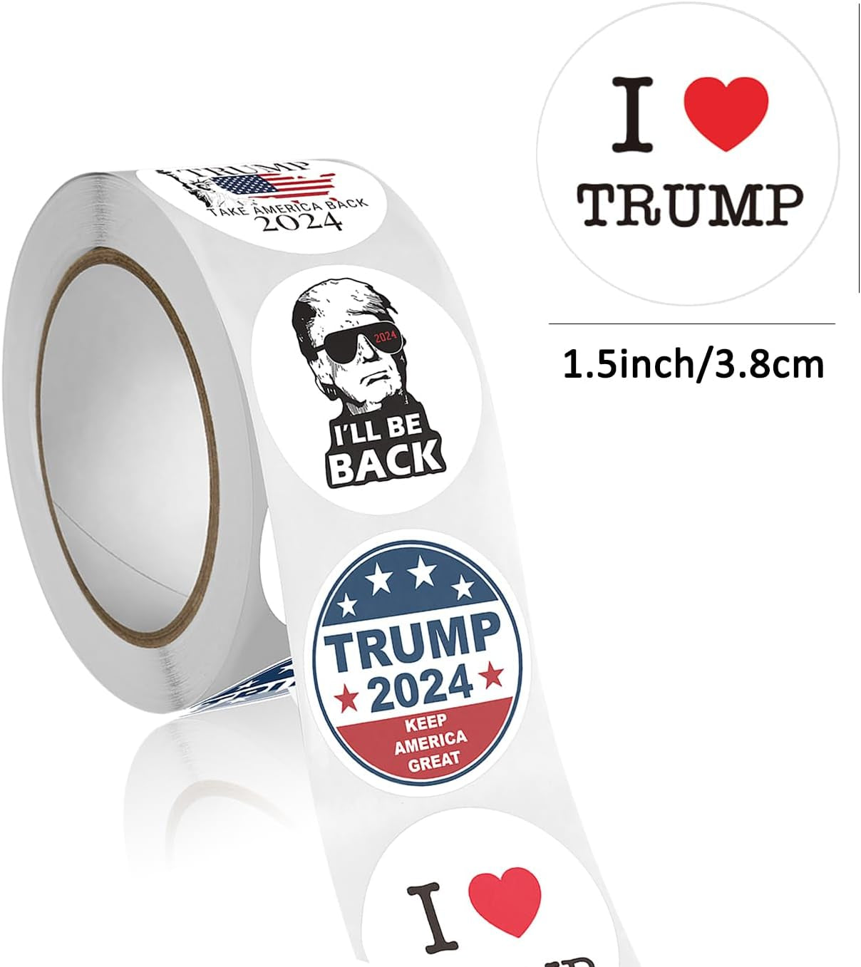 2024 Donald Trump Stickers Roll 500Pcs - Funny Presidential Election USA American Flag Decals - Easy Stick & Removeable for Scarpbook Window Tumblers Water Bottles Teens