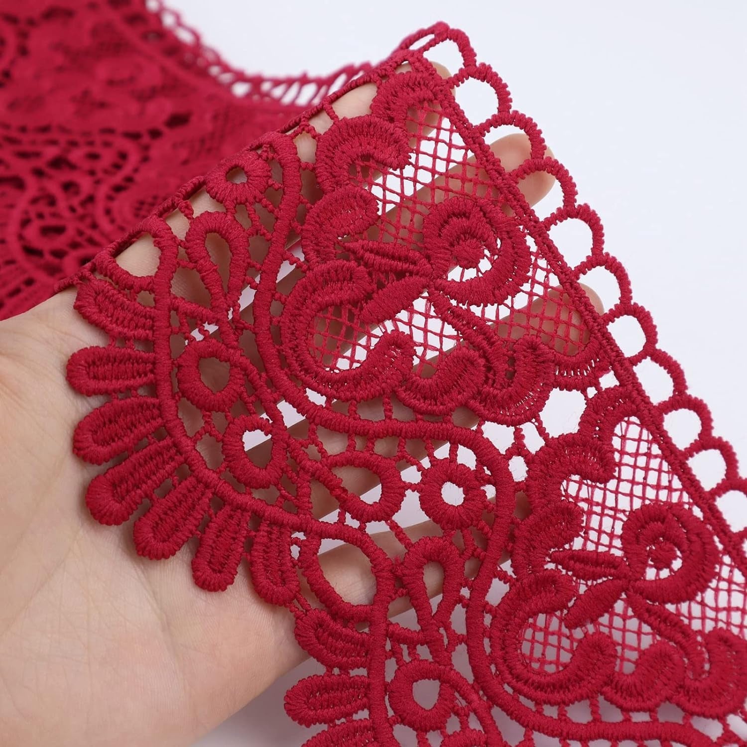 Venice Lace Trim 4 Inch Wide Lace Trim Lace Edge Trim Floral Venice Lace Ribbon Embroidered Lace Wedding Applique DIY Sewing Crafts(Dark Burgundy)