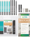 Drawing Set - Sketching and Charcoal Pencils - 100 Page Drawing Pad, Kneaded Eraser. Art Kit and Supplies for Kids, Teens and Adults