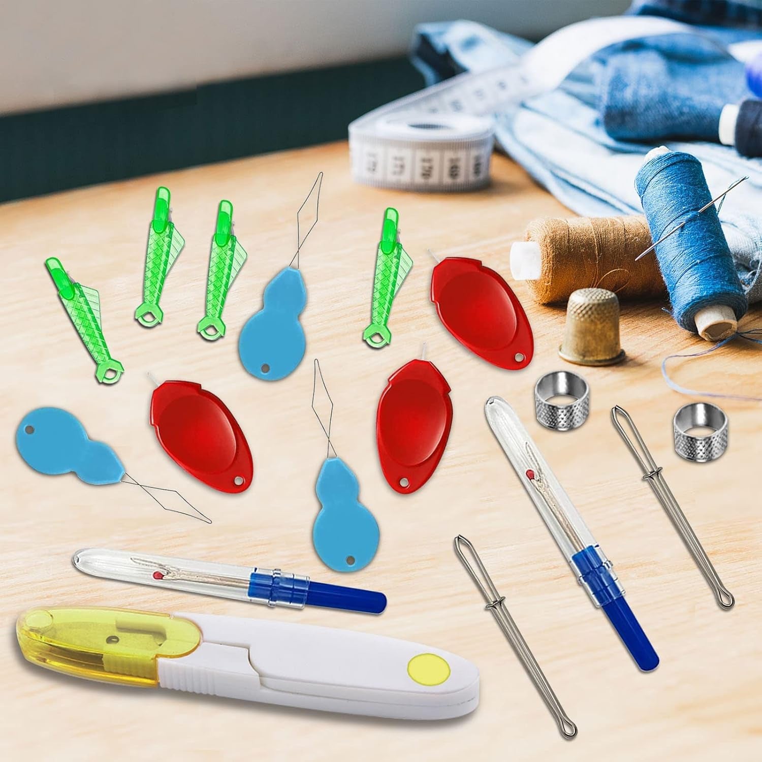 Needle Threaders for Hand Sewing,25 Pcs Needle Threaders Kit,Include Fish Type Easy Threader/Gourd Shaped Sewing Needle Threader/Thumb Shaped Threaders/Seam Rippers/Sewing Tweezers/Thimble/Scissor Etc
