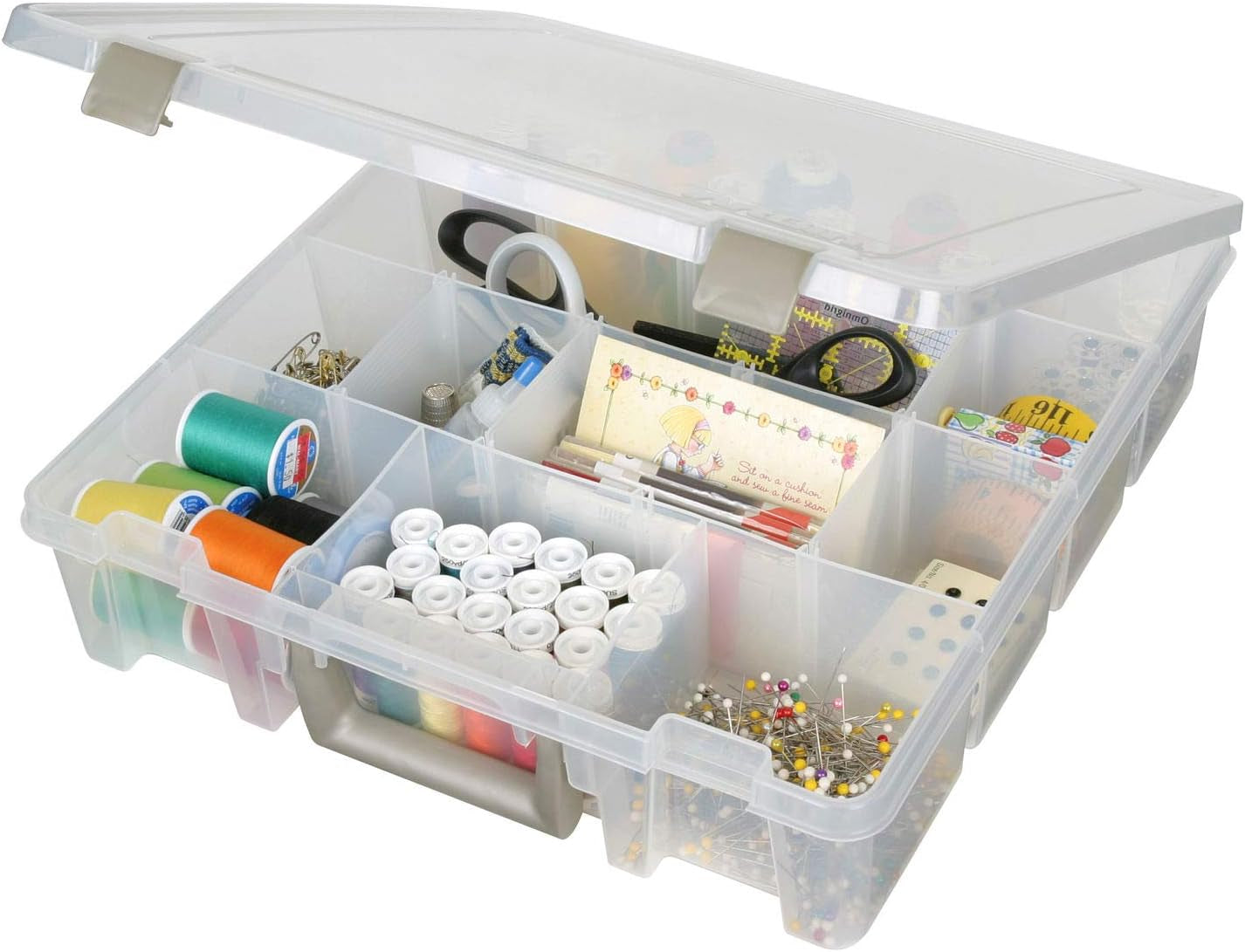 9007AB Super Satchel with Removable Dividers, Portable Art &amp; Craft Organizer with Handle, [1] Plastic Storage Case, Clear