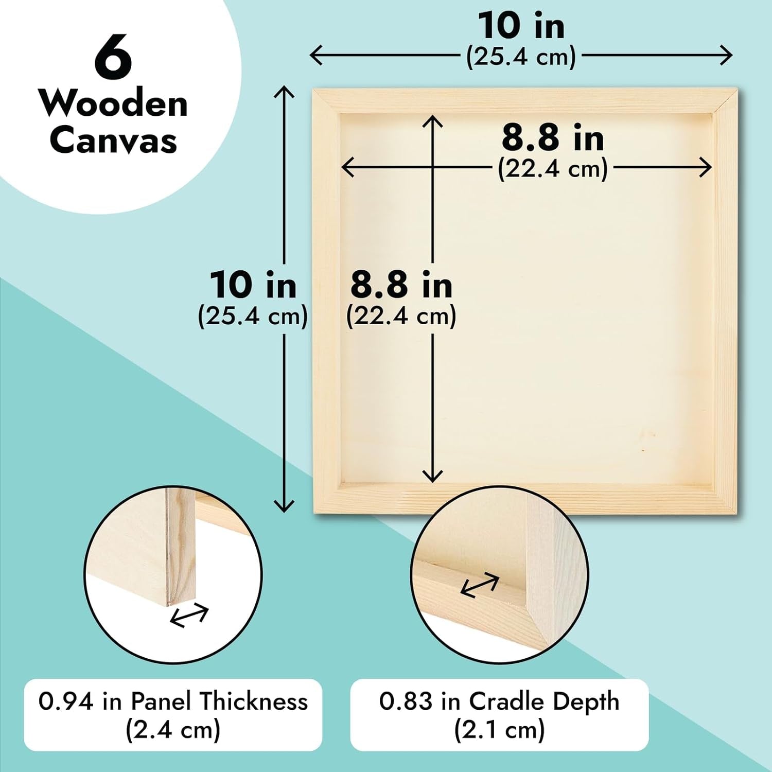 6 Pack 10X10 Wood Panels for Painting, Unfinished Wood Canvas Boards, 0.83" Deep Cradle Artist Wall Canvases for Crafts