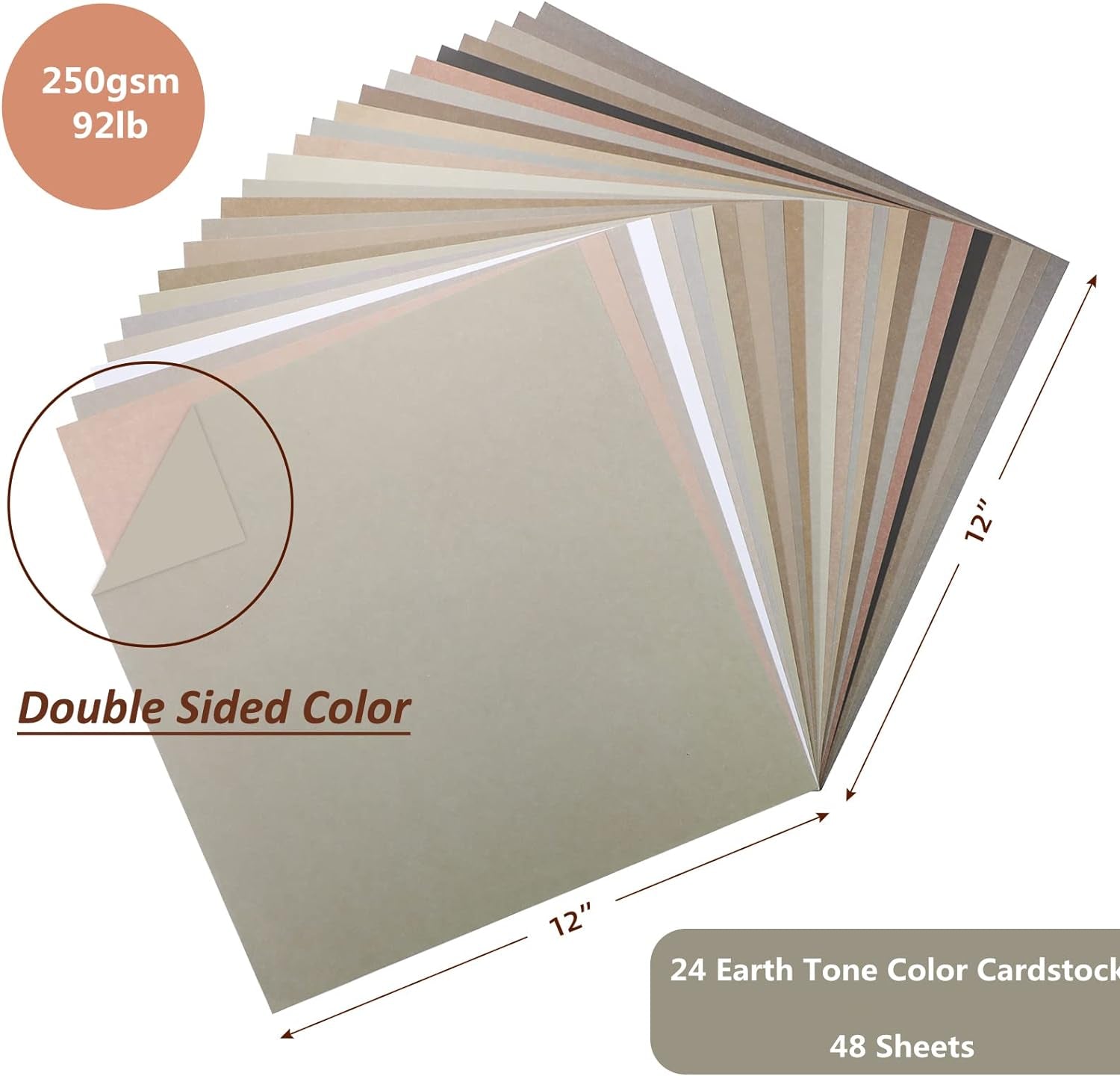 48 Sheets Earth Tones Color Card Stock Paper 12X12 250 Gsm 92 Lb Cover Neutral Scrapbook Paper 24 Assorted Colors Double Sided Grays Cardstock for Cricut, Cardmaking