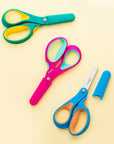 Left Handed Kids Scissors: Blunt Tip Safety Lefty Toddler Child Scissors for School Craft Cutting Paper - 3 Pack 5 Inches Comfort Grip Green, Rose Pink, Blue