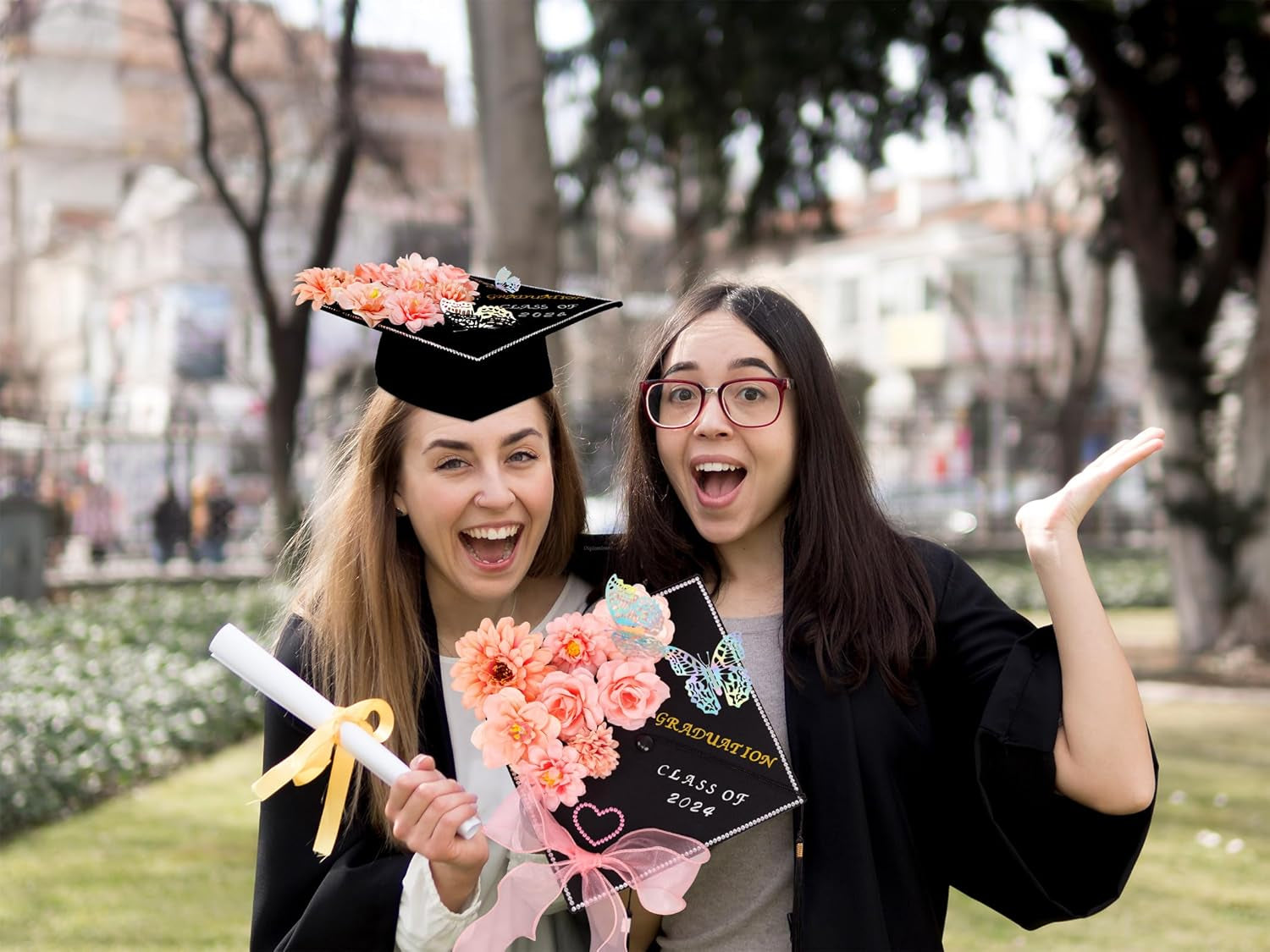 Graduation Cap Decorations: DIY Grad Hat Topper Kit, Include Flower Glitter Stickers Letters Butterflies - Handmade Decoration(No Glue&amp;Cap)