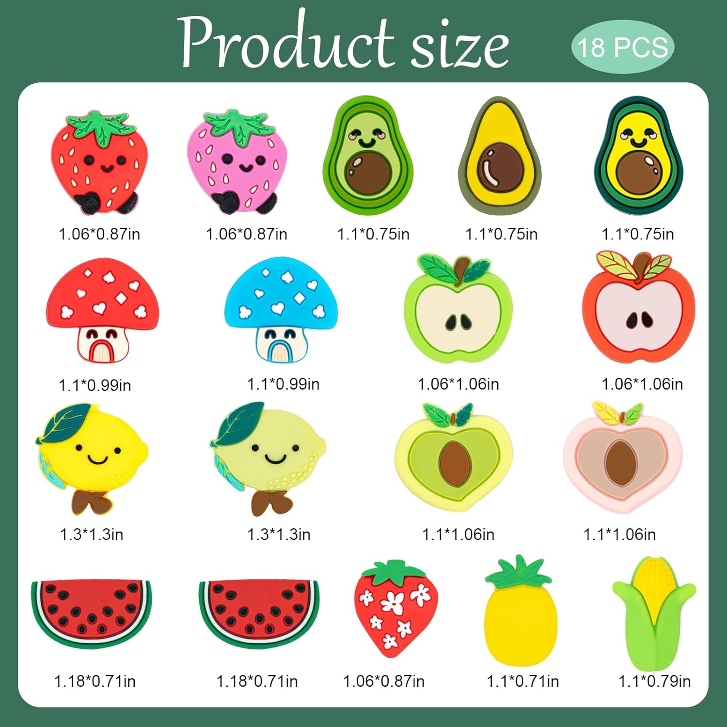 Silicone Focal Beads for Pens Characters Silicone Accessory Kit 18 Pcs Colorful Fruit Silicone Beads for Keychain Making Bracelet Necklace Handmade Crafts