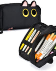 Hongdian Large Capacity Pencil Case Black Color, 3D Cat Pen Bags Pencil Pouch Organizer for Office College School